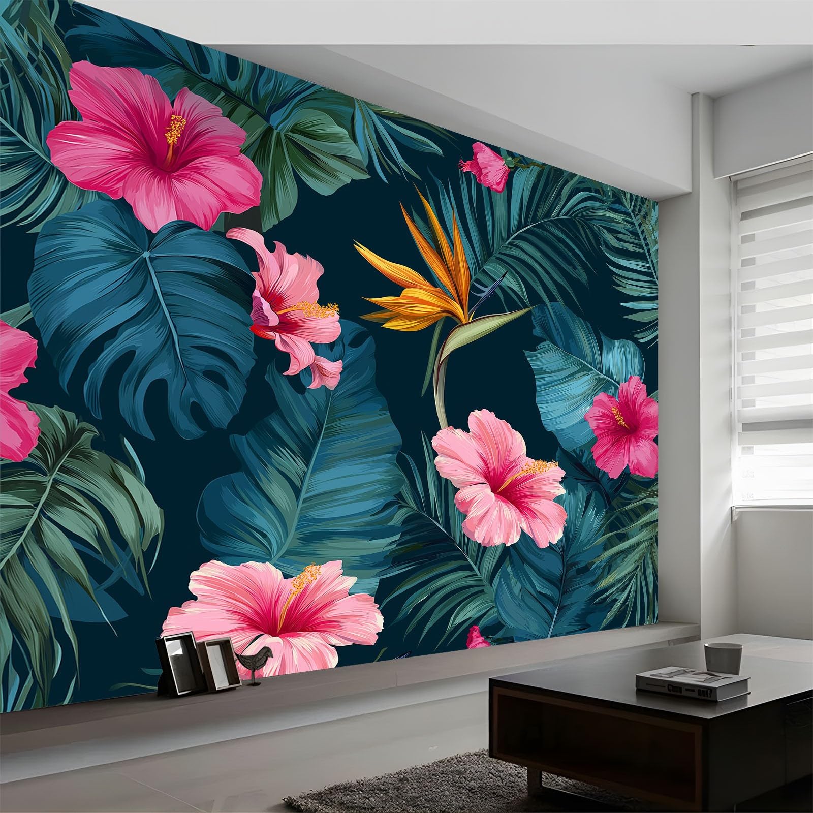 Papel Pintado Hiperrealismo 300 x 210 cm Vegetación Y Flores De Paisajes Tropicales Fotomurale 3D, Fotomurales Pared Tejido No Tejido Murales Fotográfico - Moderno Decoración De Paredes, Verde