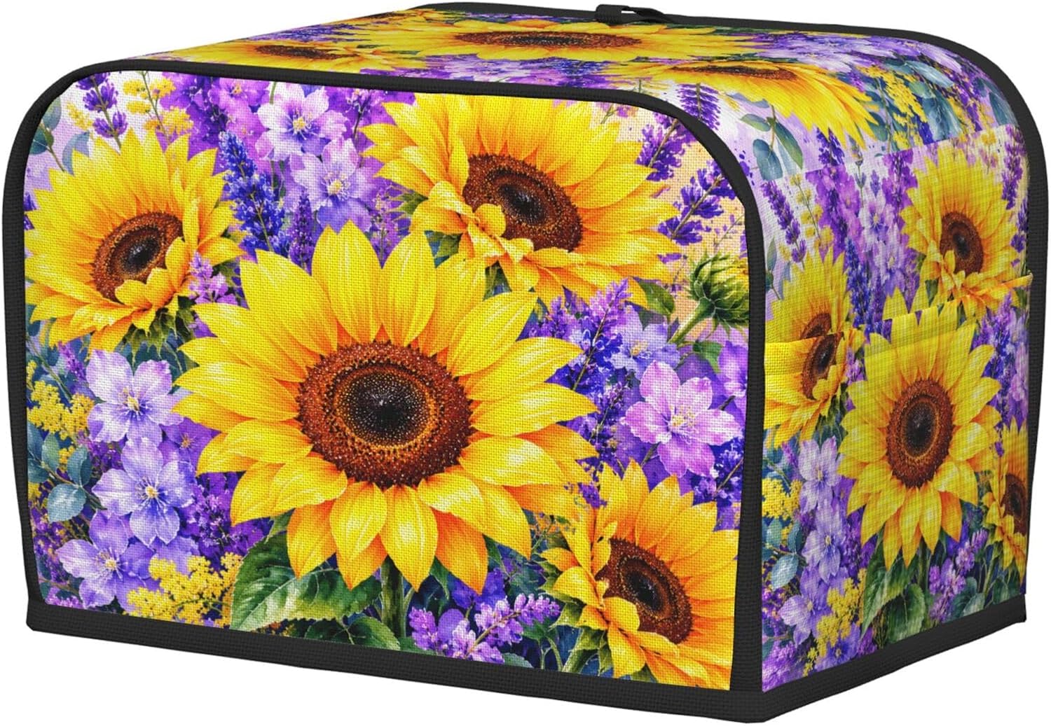 2 Slice Toaster Cover Watercolor Sunflower Lavender Floral Water-Resistant Bread Maker Dust Cover with Storage Pocket, Washable Oxford Cloth Kitchen Appliance Protector, Housewarming Gift