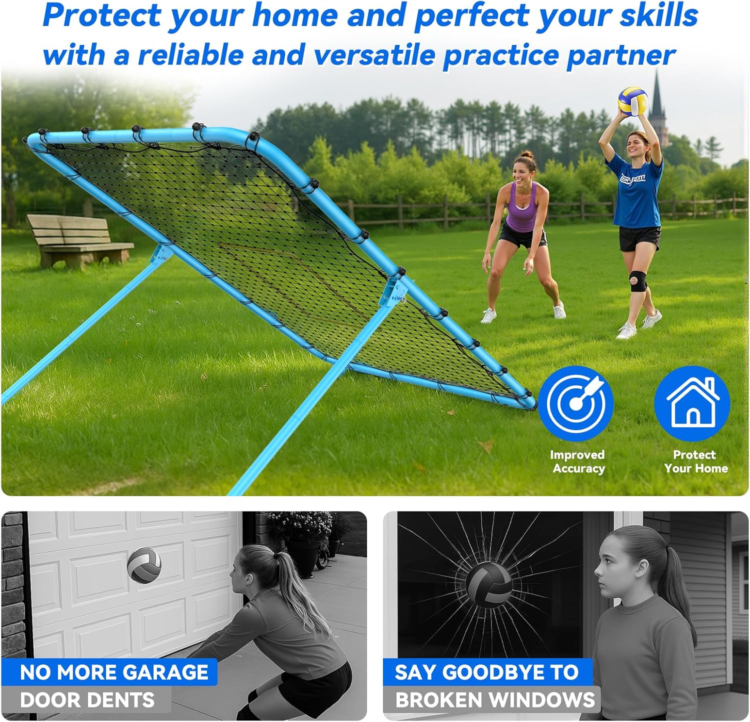 Upgrade 2-in-1 Volleyball Lacrosse Rebounder Net, 5-Angle Adjustable from 7x4 ft to 4x4.75 ft Training System for Spike, Serve & Pass Practice, Multi-Sport Drills Training Equipment with Carry Bag - Image 5