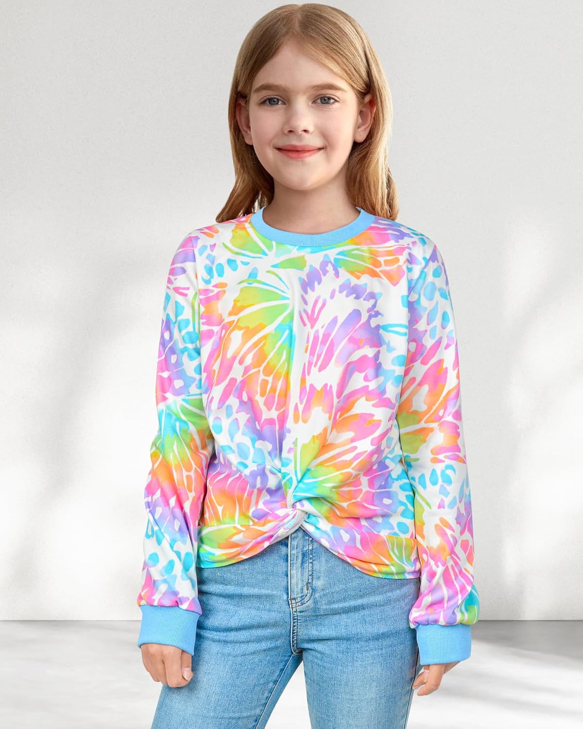 Girls Long Sleeve Sweatshirt Kids Crewneck Shirts Trendy Twist Front Pullover Tops 3-12 Years - Image 2