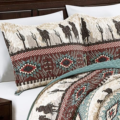 Miniatura 8 de Linen Mart Southwest Cowboy Aztec - Juego de ropa de cama de 3 piezas (vaquero, King)