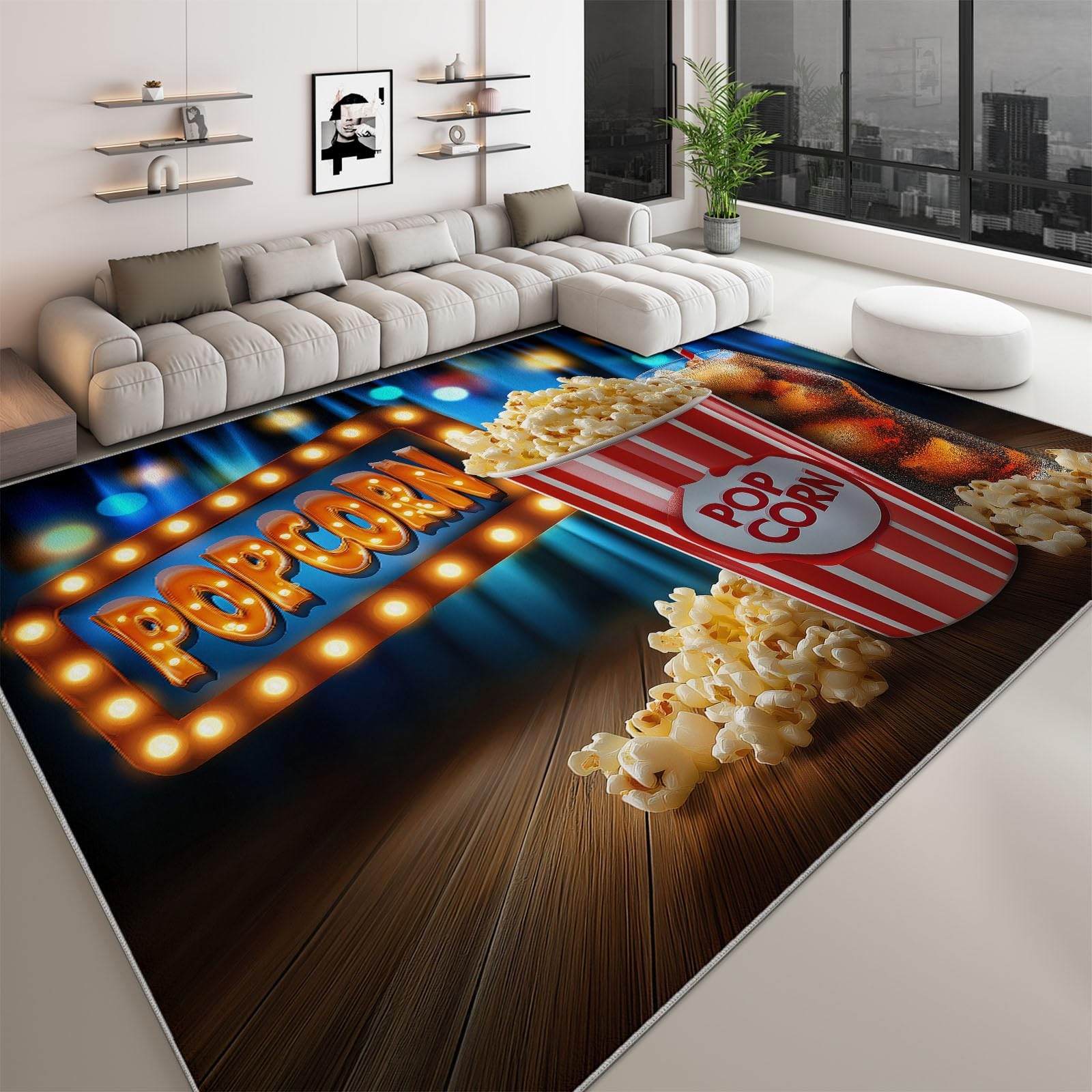 Tapis flanelle lavable 160x230 bleu antidérapant pour salon et cuisine rétro