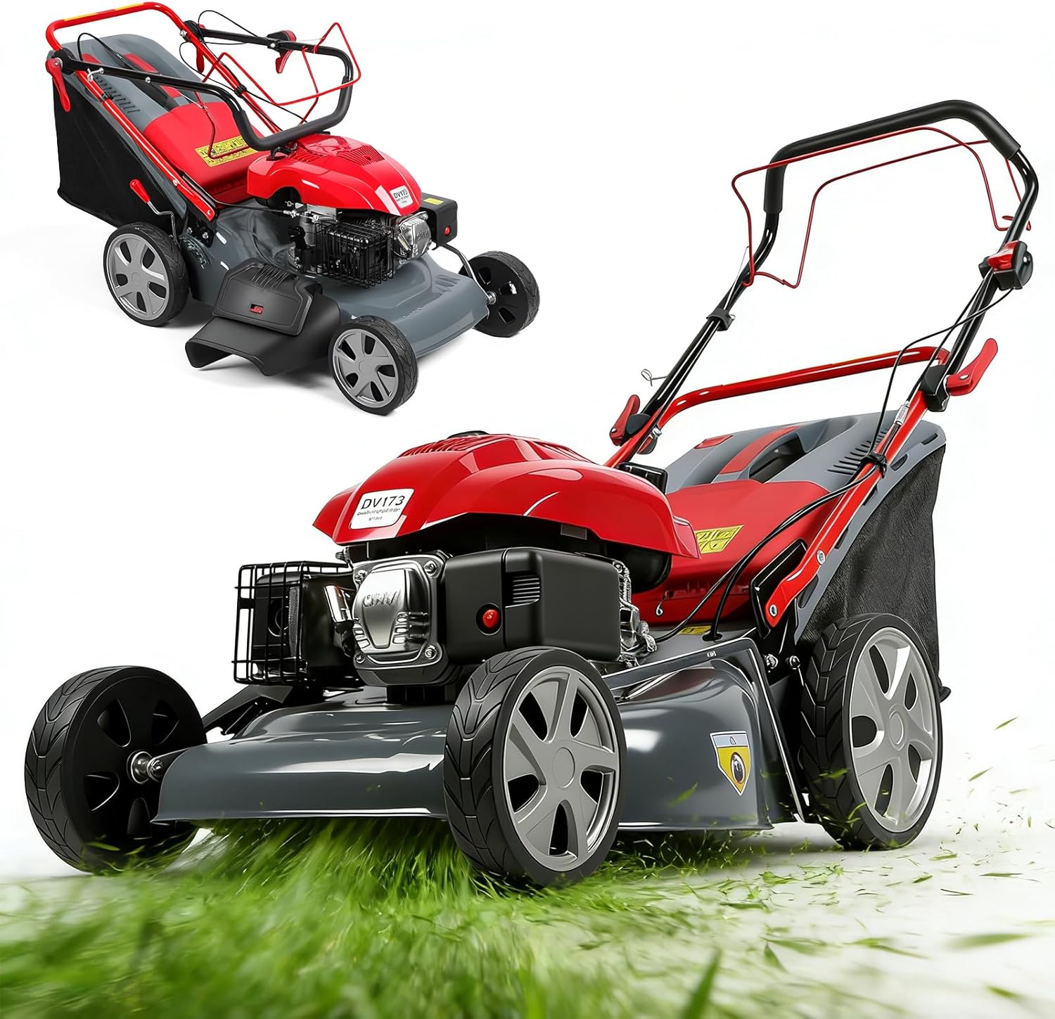 173CC Self Propelled Gas Lawn Mower with Bag[Foldable] - Easy Start, 3 in 1 Multi Functional Gas Powered Push Lawn Mower with 60L Grass Tank for Yard Garden, Self-Propelled Rear Wheel System, 20 Inch