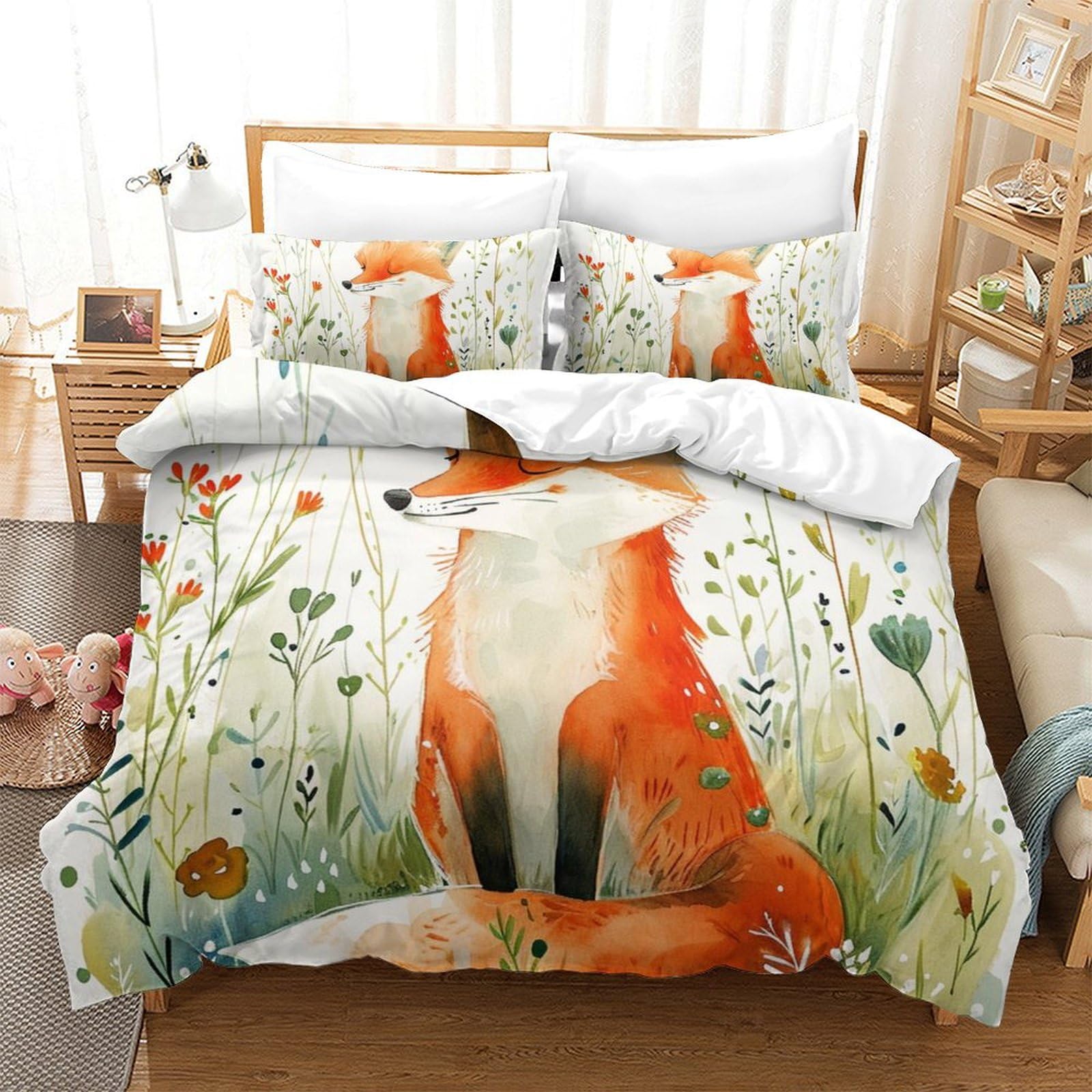Housse de couette Renard 3D en microfibre premium super douce parure de lit respirante 220x240