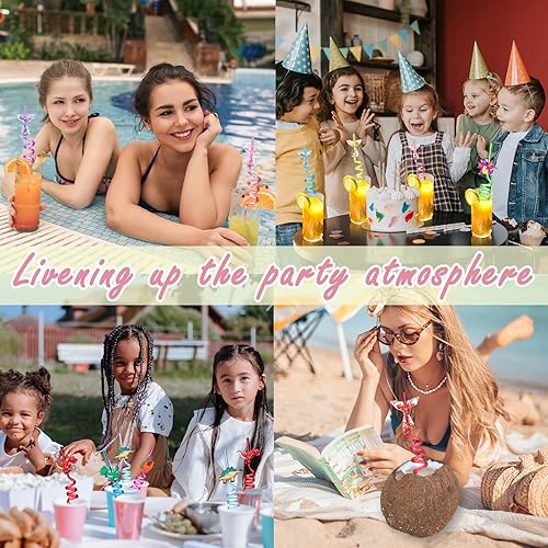 Miniatura 6 de 24 piezas (6 estilos) suministros de fiesta de sirenita con purpurina, popotes reutilizables para fiesta de cumpleaños de niños, pajitas de cola de