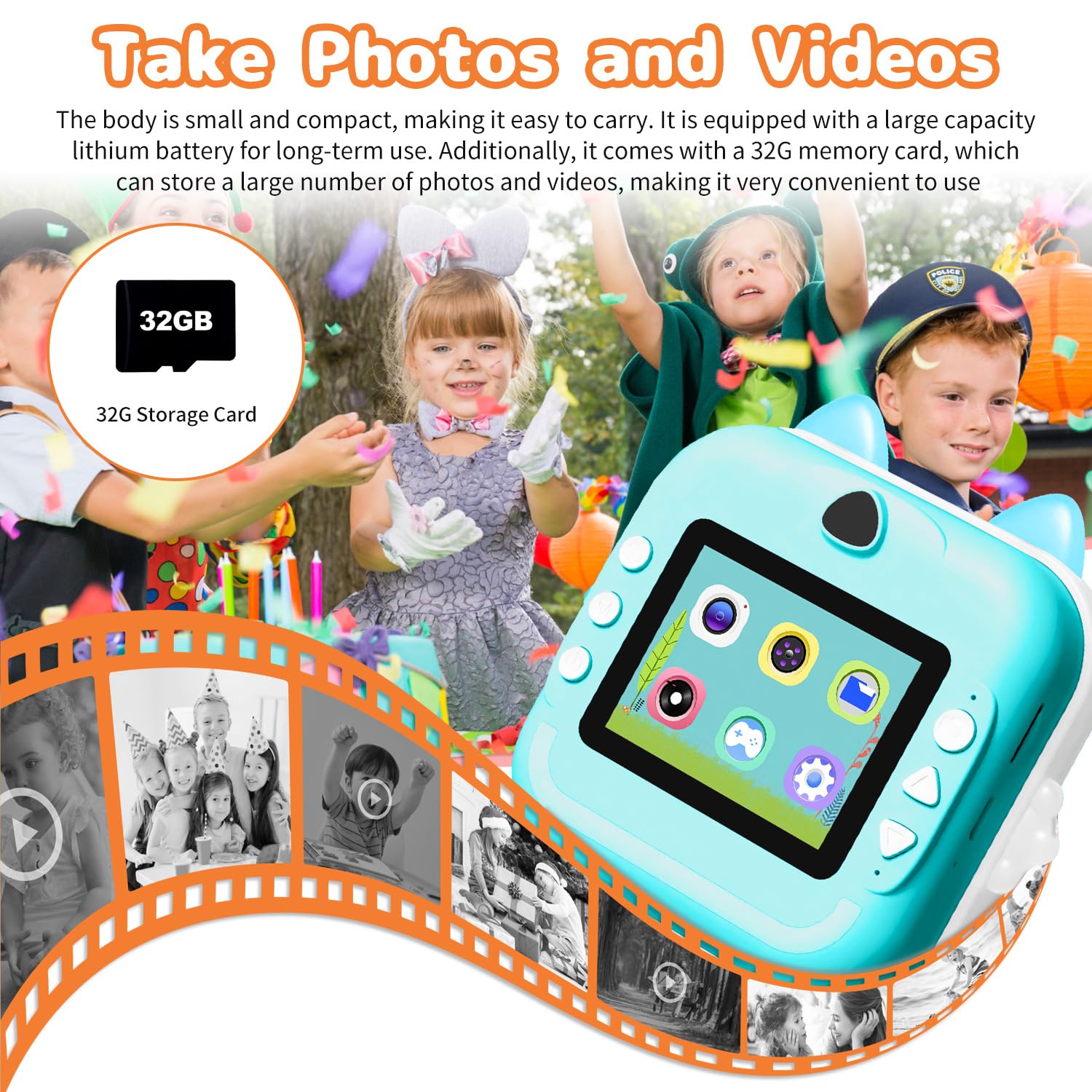 Macchina Fotografica Istantanea per Bambini,2,4 Pollici Digitale Fotocamera Instant Print 1080P HD Videocamera Obiettivo Fotocamera con 32GB Scheda e Carta Fotografica per Stampa，Regalo di Compleanno