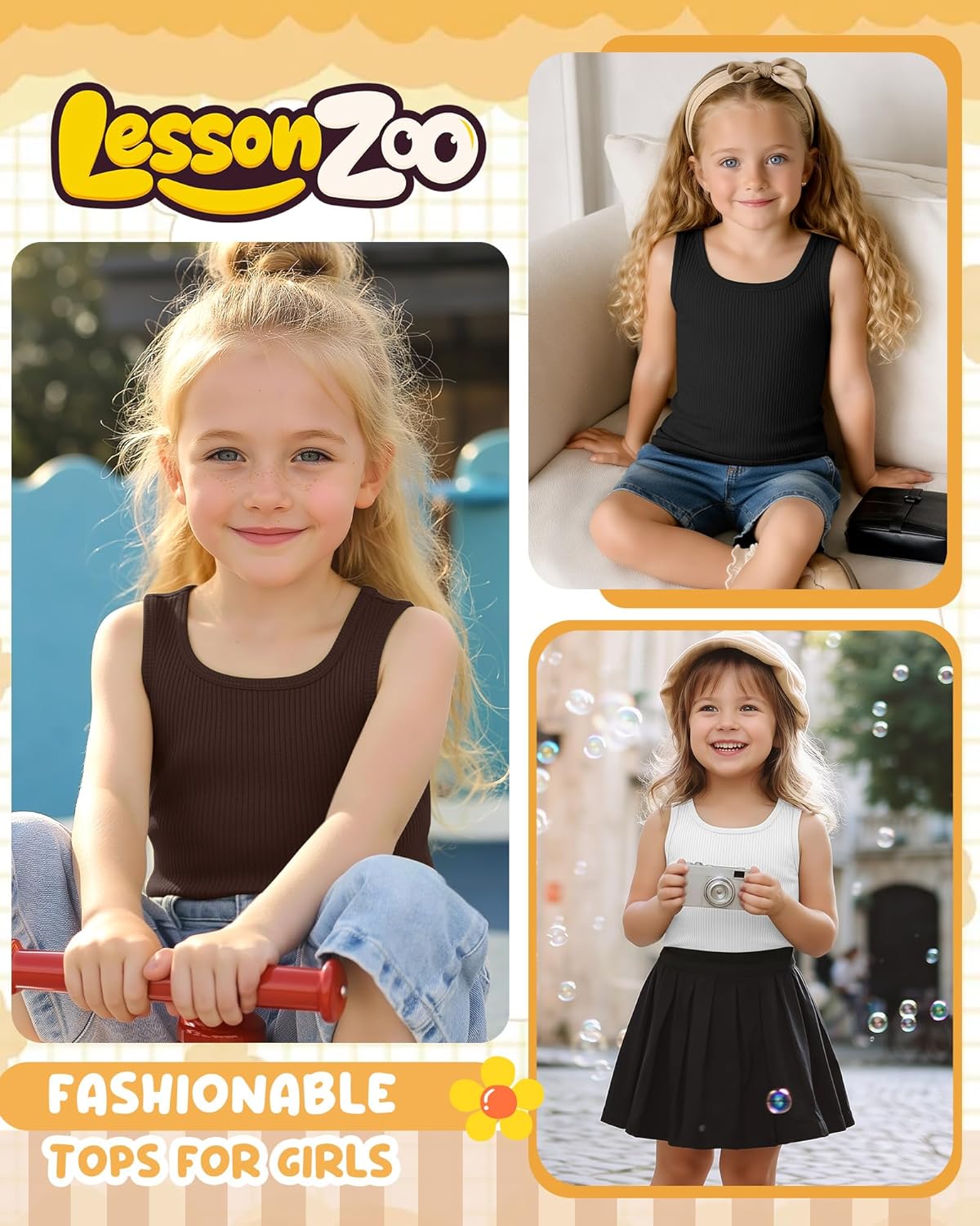 3 Pack Girls Tank Tops Slim Fit Ribbed Knit Camisole Square Neck Sleeveless Undershirts Summer Basic Tanks - Image 4