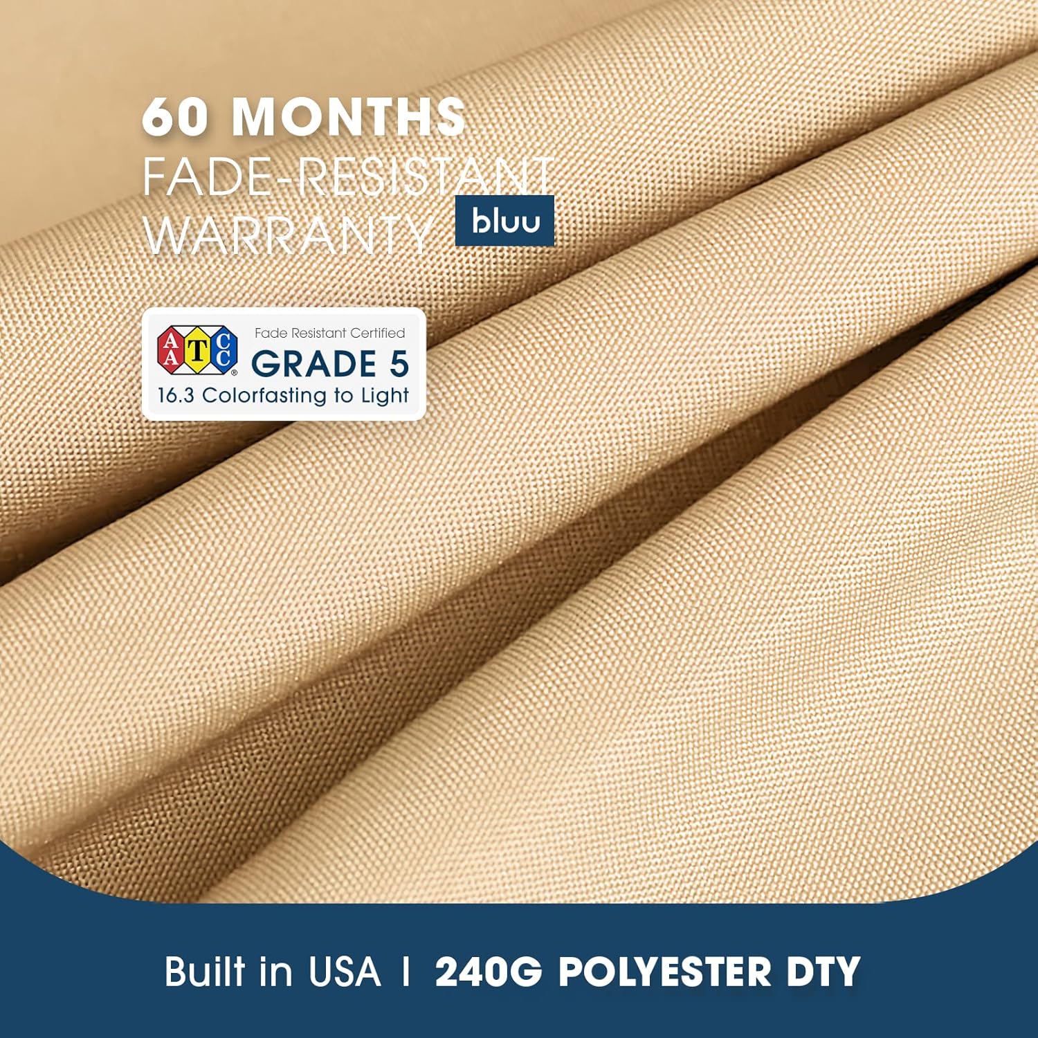 BLUU 10 Ft Patio Umbrella with Solar LED Lights, 5-Year Fade-Resistant Aluminum Outdoor Table Umbrella with Tilt Adjustment and Crank for Pool, Deck, Garden and Lawn, Beige - Image 2