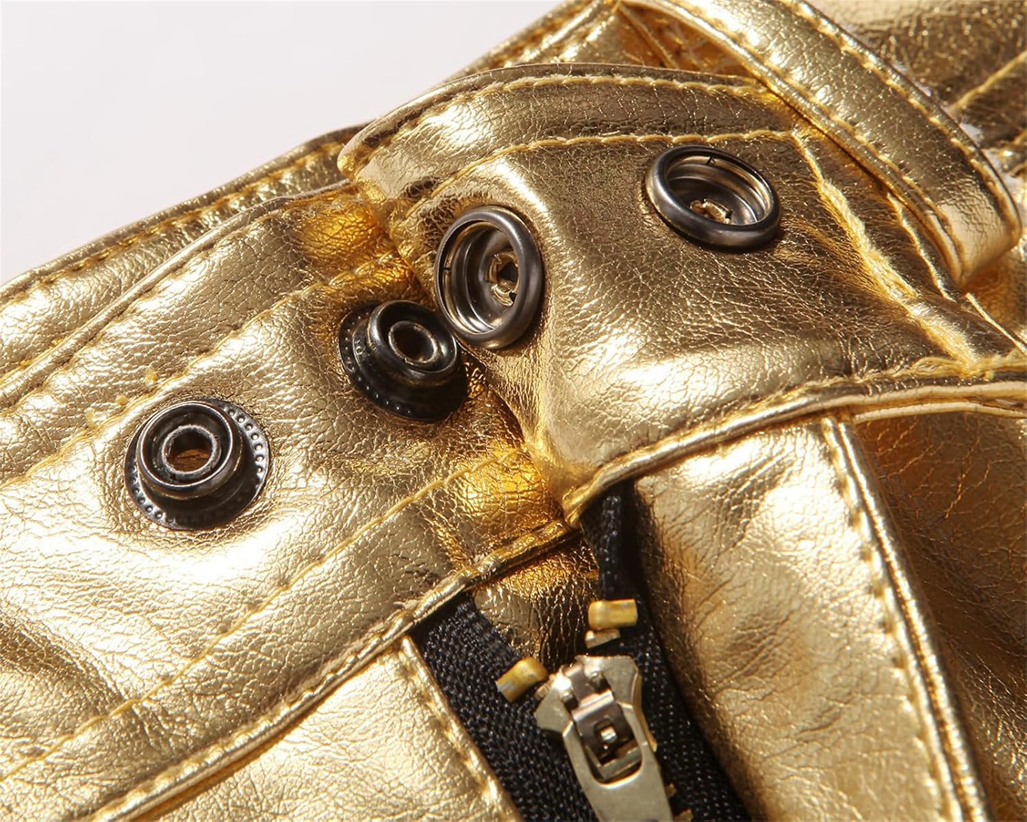 GPCHANMen's Night Club Skinny Shiny Gold Coated Metallic Pants Stage Perform Singer Disco Trousers