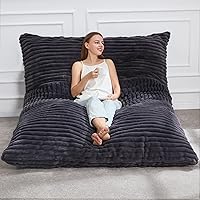 Hobestluk 3-in-1 Giant Bean Bag Chair Convertible Floor Cushion Lounger Memory Foam Fill Washable Cover Adults Dark Grey