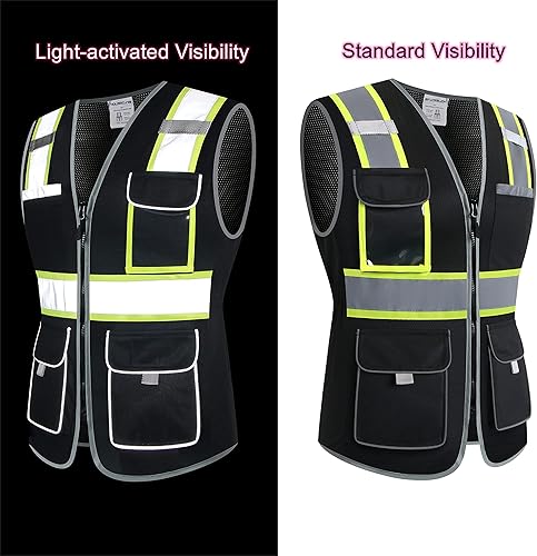 Miniatura 3 de Chaleco de seguridad para mujer, chaleco reflectante de alta visibilidad con 9 bolsillos múltiples y cremallera