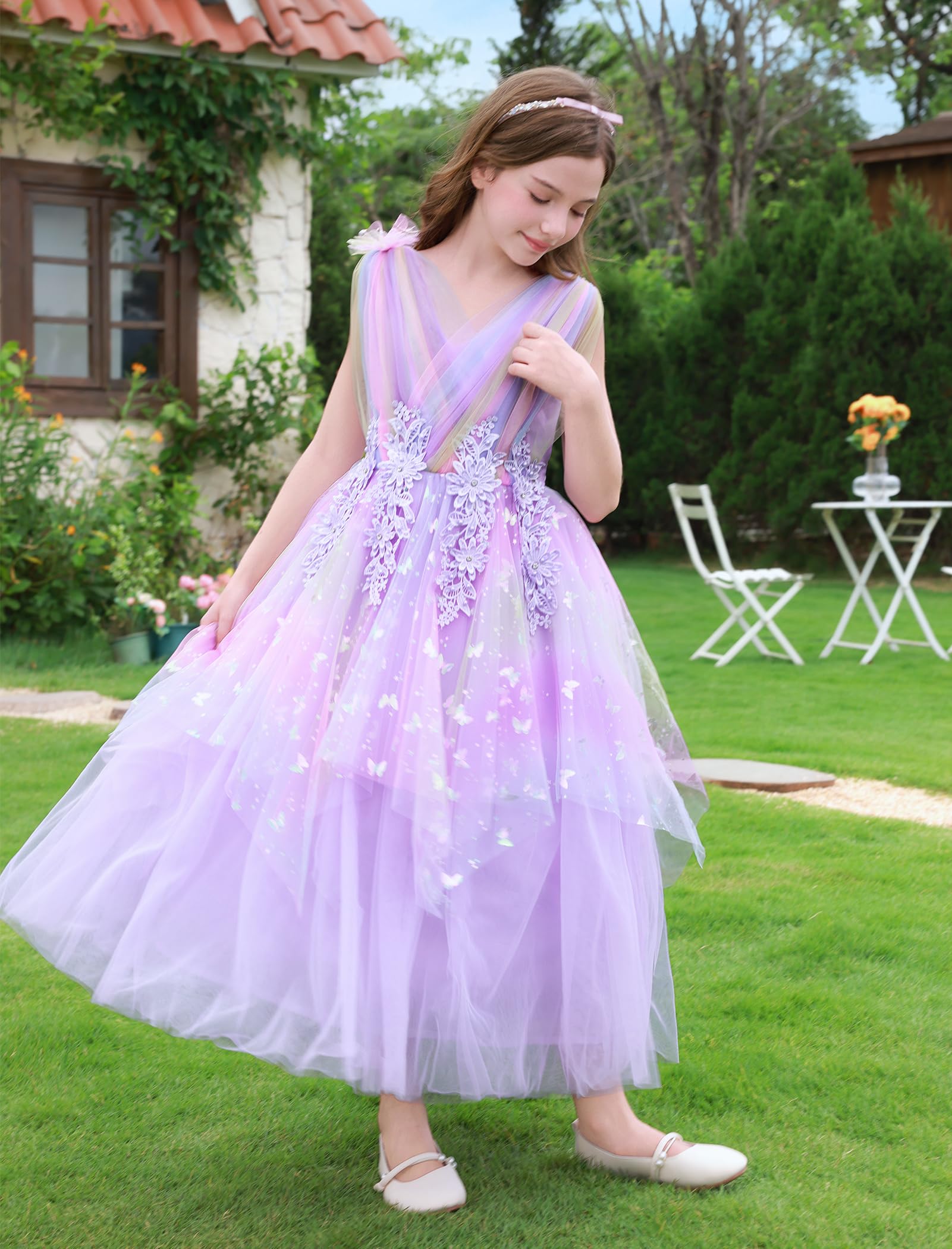Vestido de niña de boda princesa vestido de tul vestido de fiesta de flores | Falda de tul multicapa con adorno floral y silueta elegante para bodas, cumpleaños y ocasiones especiales