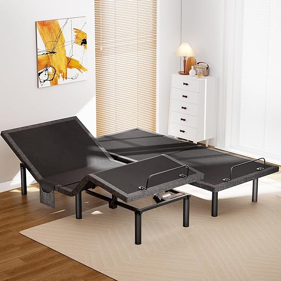 AMADA HOMEFURNISHING Adjustable Bed Frame, Split King Adjustable Bed Base with 4 USB Ports & Under-Bed Nightlight, Head & Foot Incline, Electric Bed Frame with 4 Height Options
