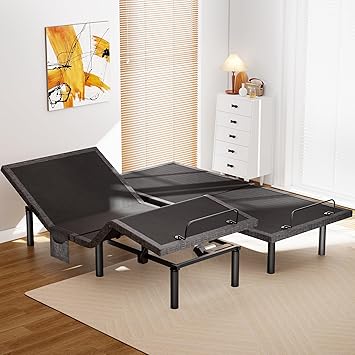 AMADA HOMEFURNISHING Adjustable Bed Frame, Split King Adjustable Bed Base with 4 USB Ports & Under-Bed Nightlight, Head & Foot Incline, Electric Bed Frame with 4 Height Options