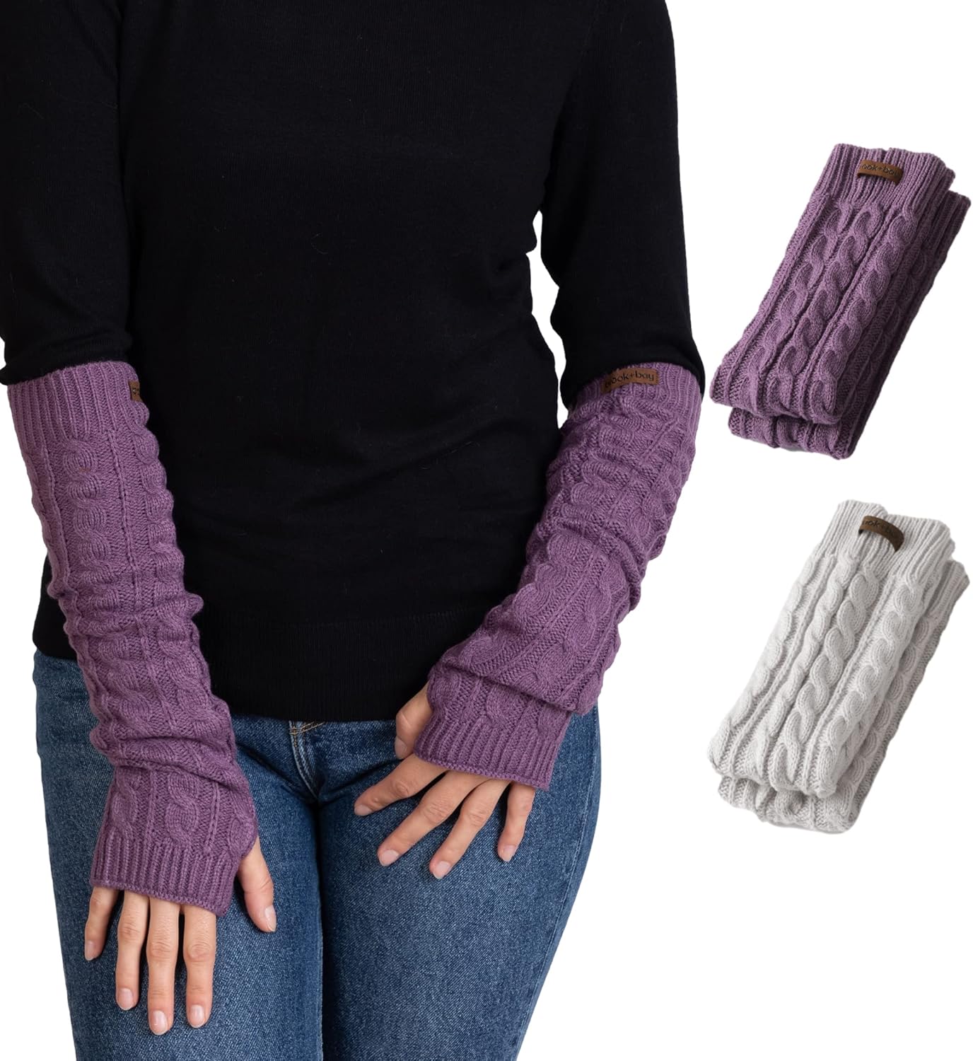 Brook + Bay Knit Arm Warmers for Women - Winter Fingerless Arm Warmers & Wrist Warmer w/Thumbhole - Long Fingerless Gloves