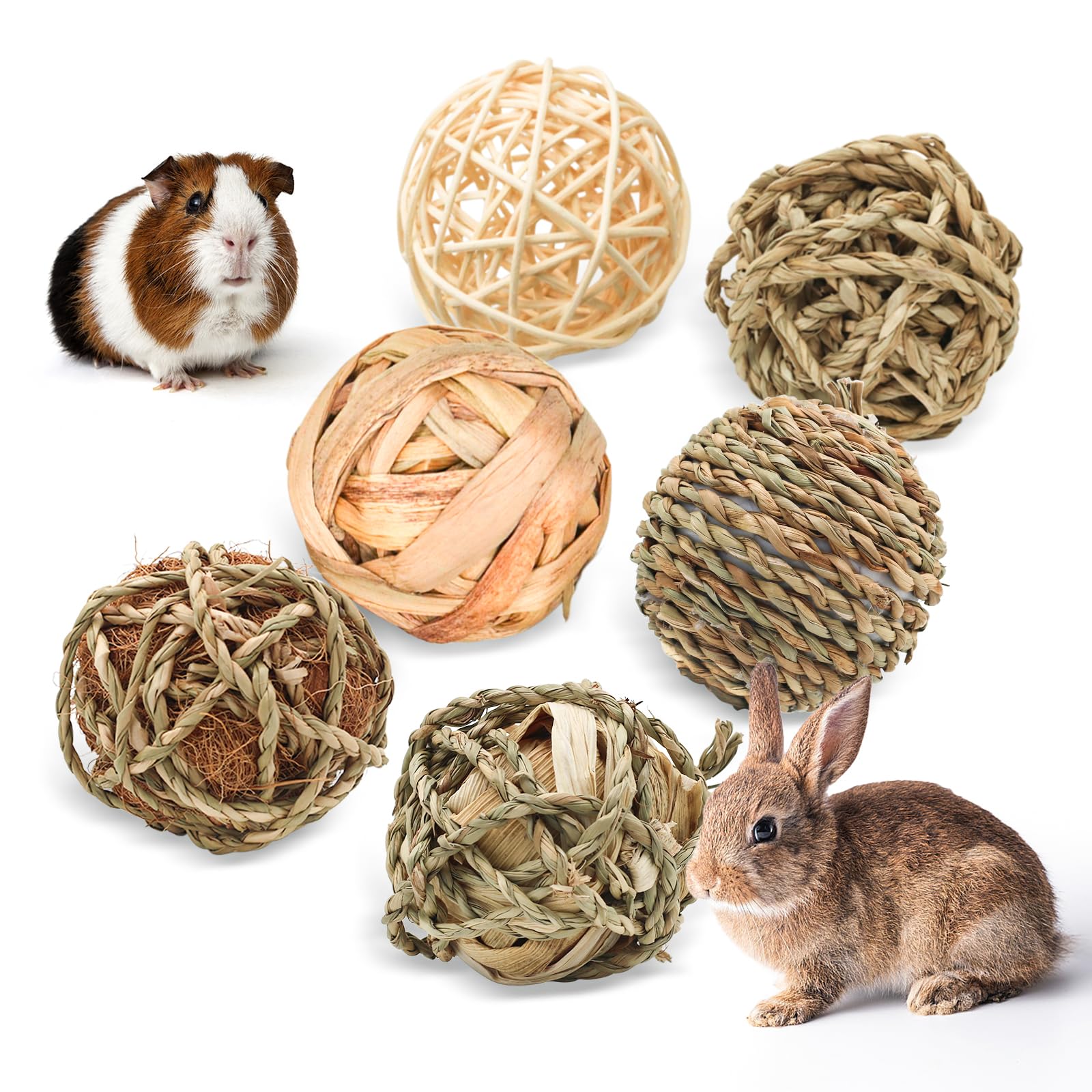Episkey 6 Stück Kaubälle Kleintier Kauspielzeug Naturgrasbälle Kaninchen Spielzeug Hamster Spielzeug Kaninchen Snacks für Kleintiere Hamster Meerschweinchen Chinchillas Rennmäuse (Mittelgroße)