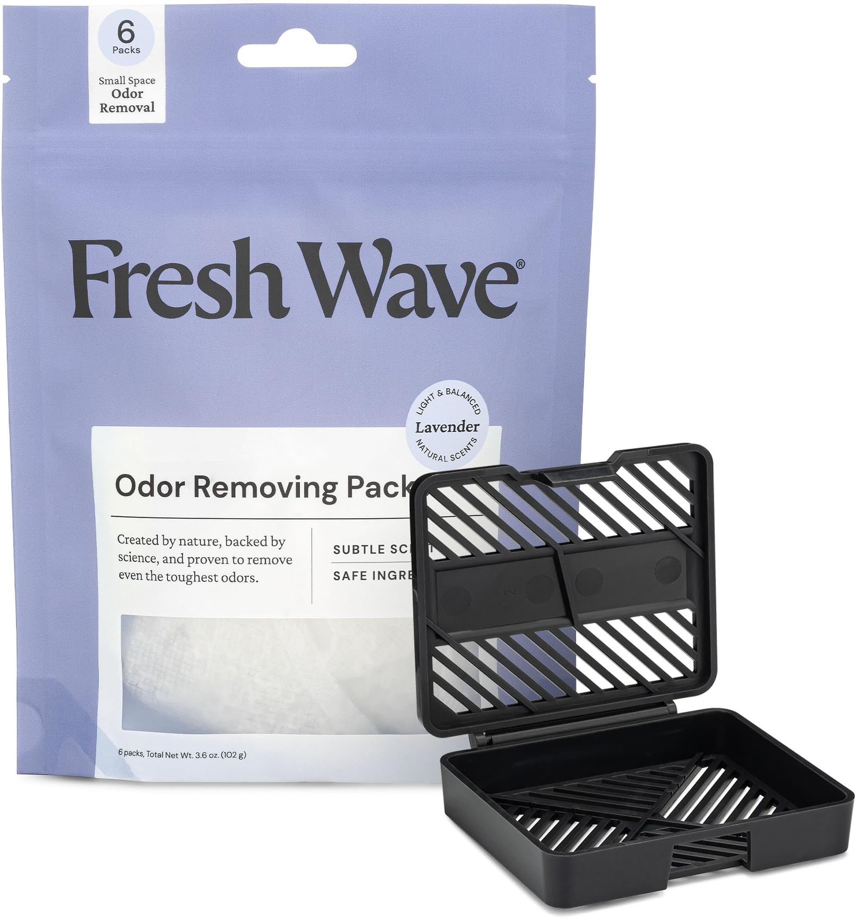 Fresh Wave Lavender Odor Eliminating & Deodorizing Packs | Bag of 6 & Fresh Pod Case | Safer Odor Relief for Small Spaces | Natural Plant-Based Odor Eliminator | Odor Absorbers for Home