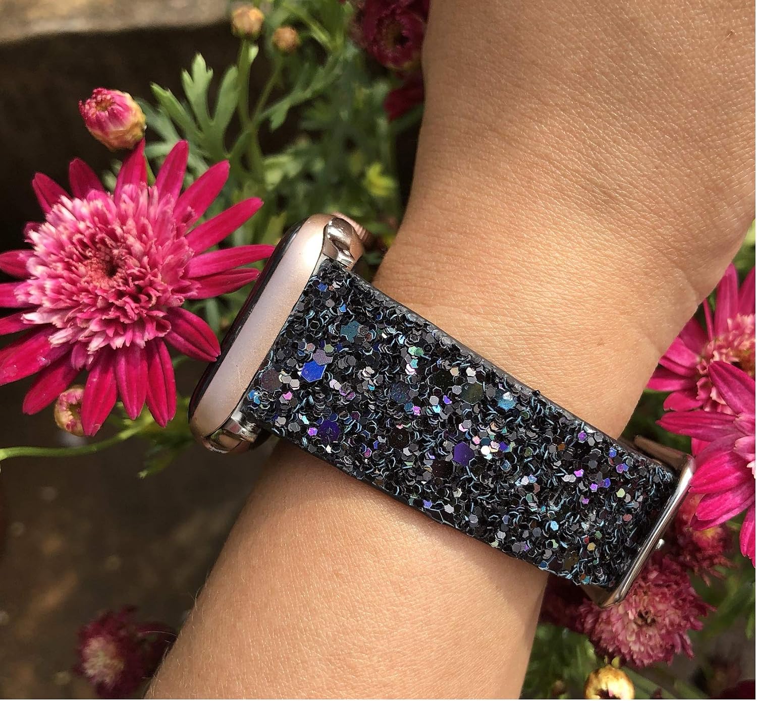 Greaciary Glitter Bling Band Compatible for Apple Watch 38mm 40mm Leather Luxury Shiny Sparkle Women Strap Wristbands Replacement for iWatch Series 5/4/3/2/1