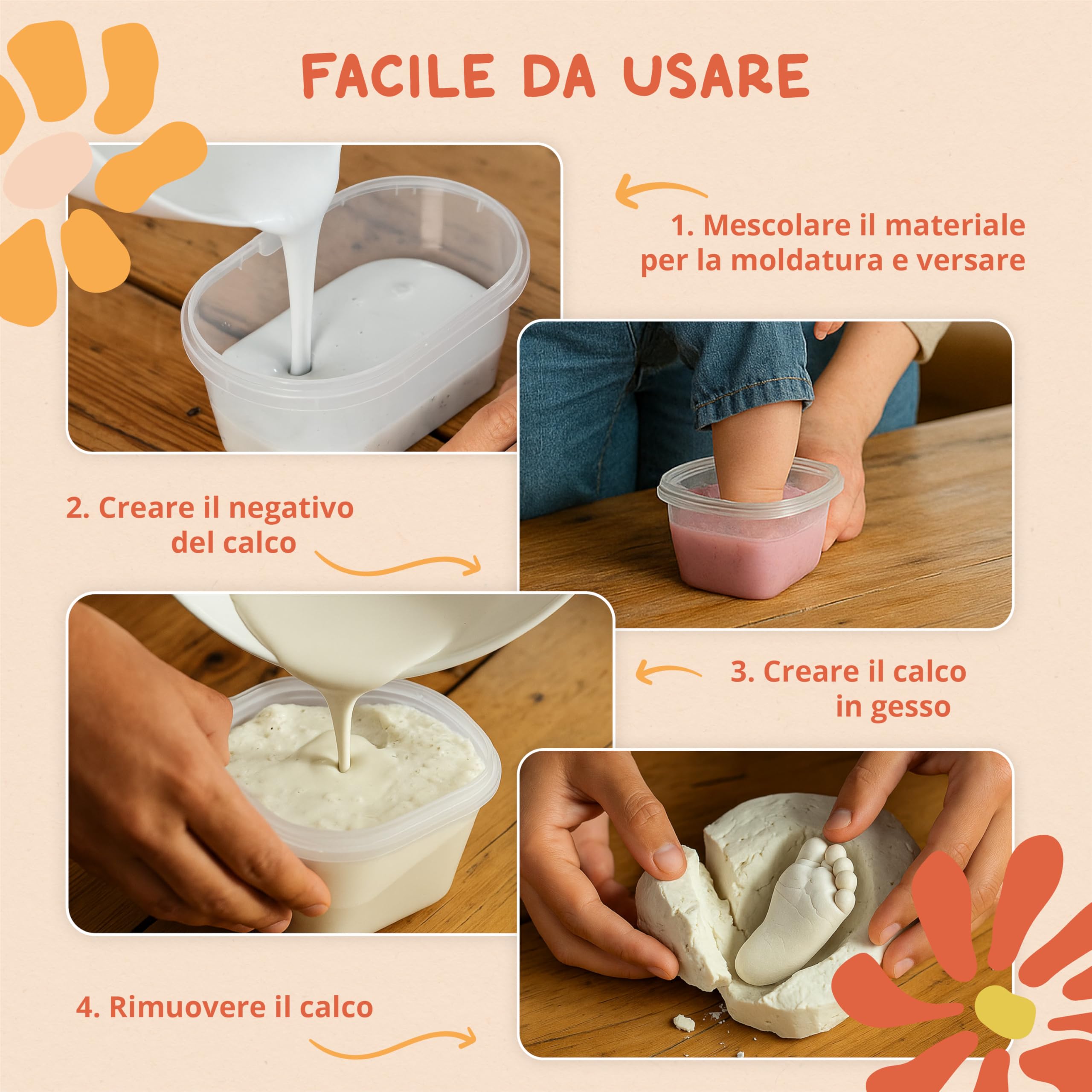 Amari ® Set di Impronte in Gesso per Bambini, con Confezione di Alta qualità, promemoria per l'eternità, con Gesso, Materiale per Modellare e Istruzioni, Regalo per la Nascita