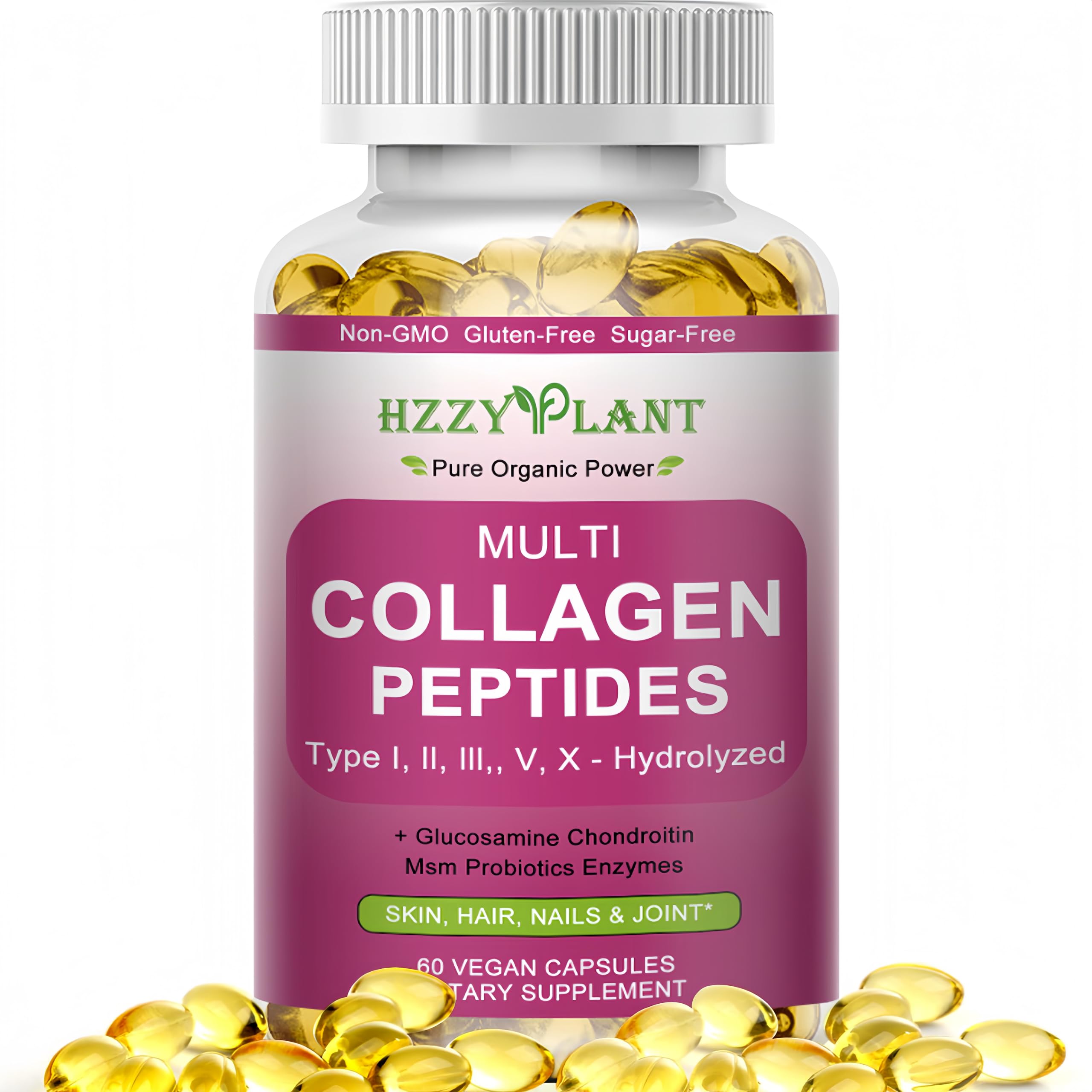 Multi Collagen Peptides Softgel - Type I II III V X - Hydrolyzed Collagen Peptides with Biotin Vitamin