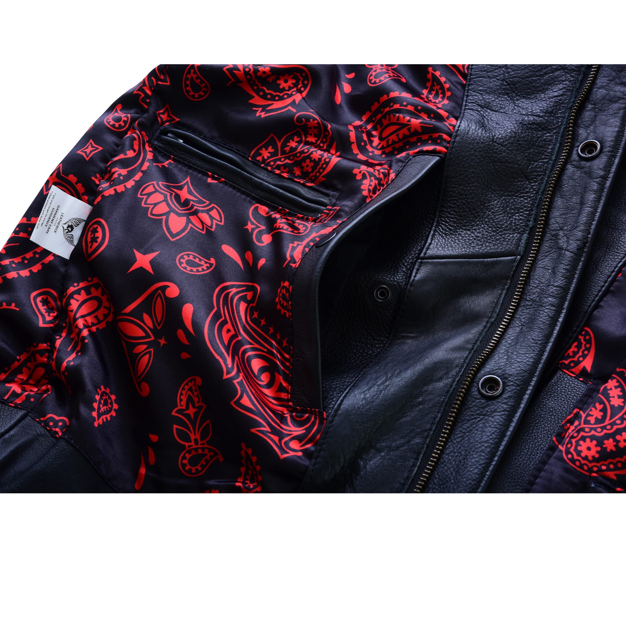Leatherick Groove Club Gilet Pelle Uomo - Fodera In Raso Paisley Tradizionale Con Cuciture Nere