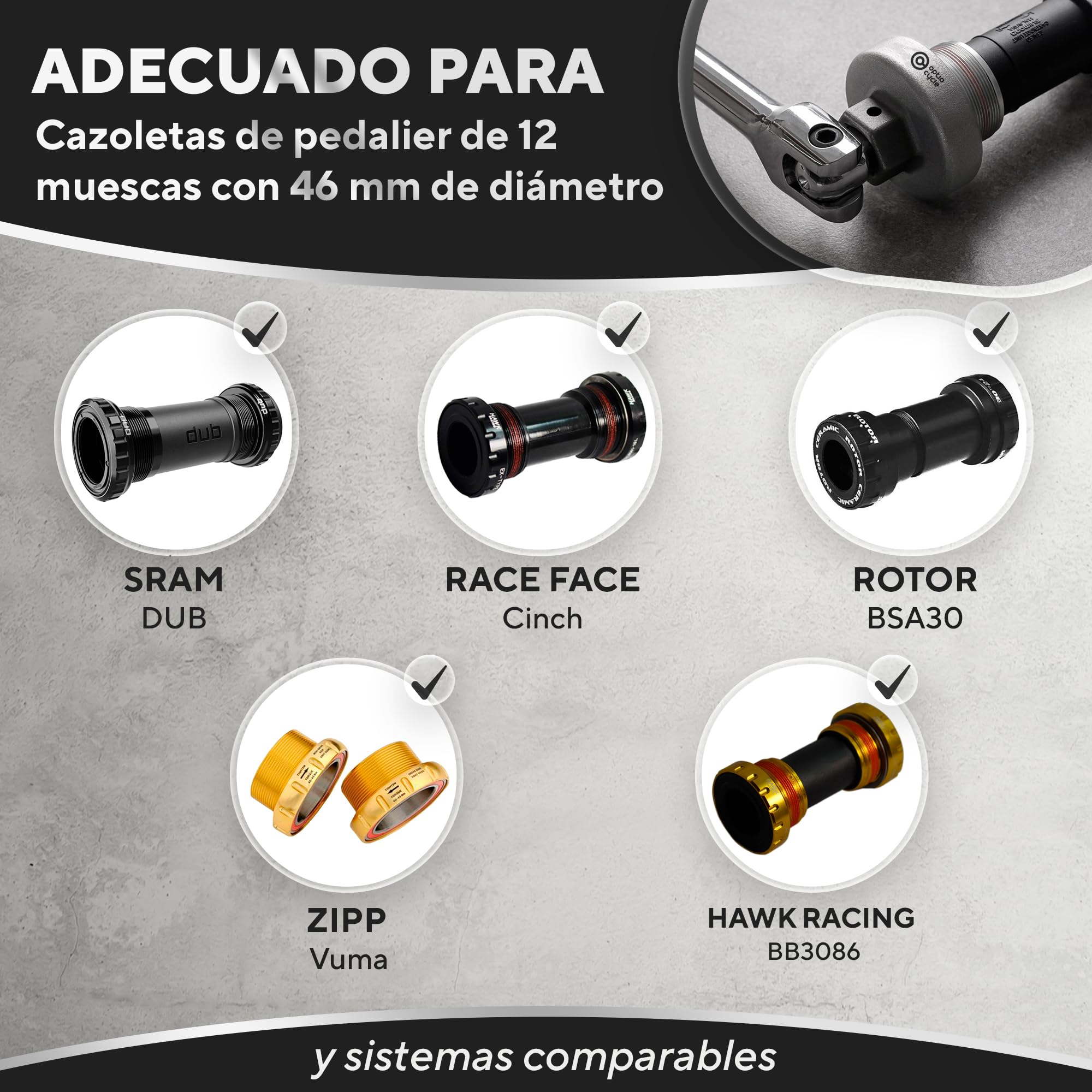 Llave Pedalier – Center Lock Llave para 12-Dientes Sistemas SRAM Dub, Race Face Cinch, Rotor BSA30 | Herramienta Pedalier Bicicleta