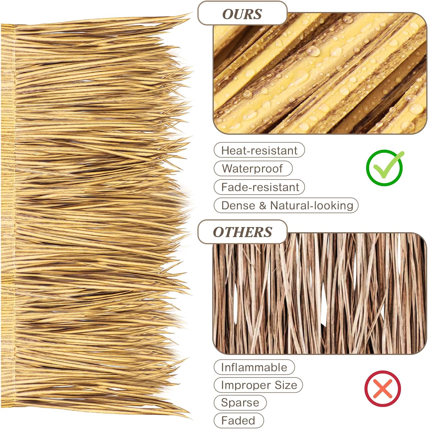 SEKKVY Tiki Hut Grass Roof, Mexican Style Palm Thatch Rolls, Artificial Palapa Thatch Roofing for Tiki Bar, Duck Blind Grass for Garden Umbrella Luau Party Decoration (Yellow, 16" x 197")