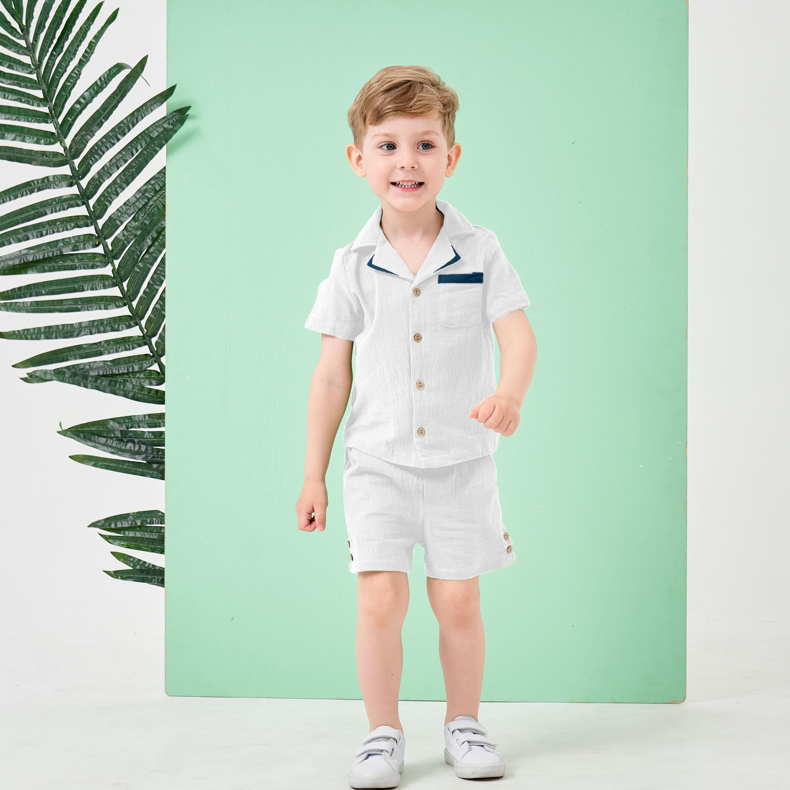 Volunboy Ensembles de Vêtement Bébé Garçon, Manches Courtes Shirt avec Short 2 Pièces Tenue d'été pour 1-4 Ans