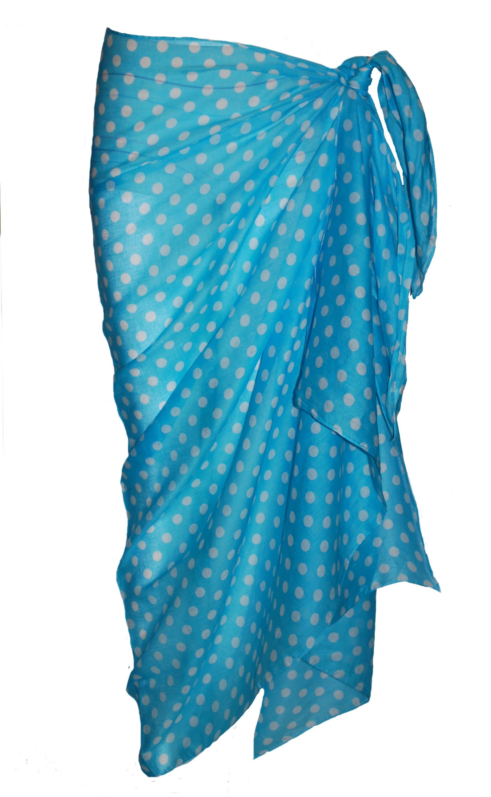 P4F Soft Polka Dot Cotton Sarong (Turquoise/White, One Size)