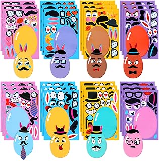 Konsait 24 Sheet Make Your own Stickers Easter Stickers Bulk for Kids, Mix and Match Make a Face Eggs Craft Stickers, East...