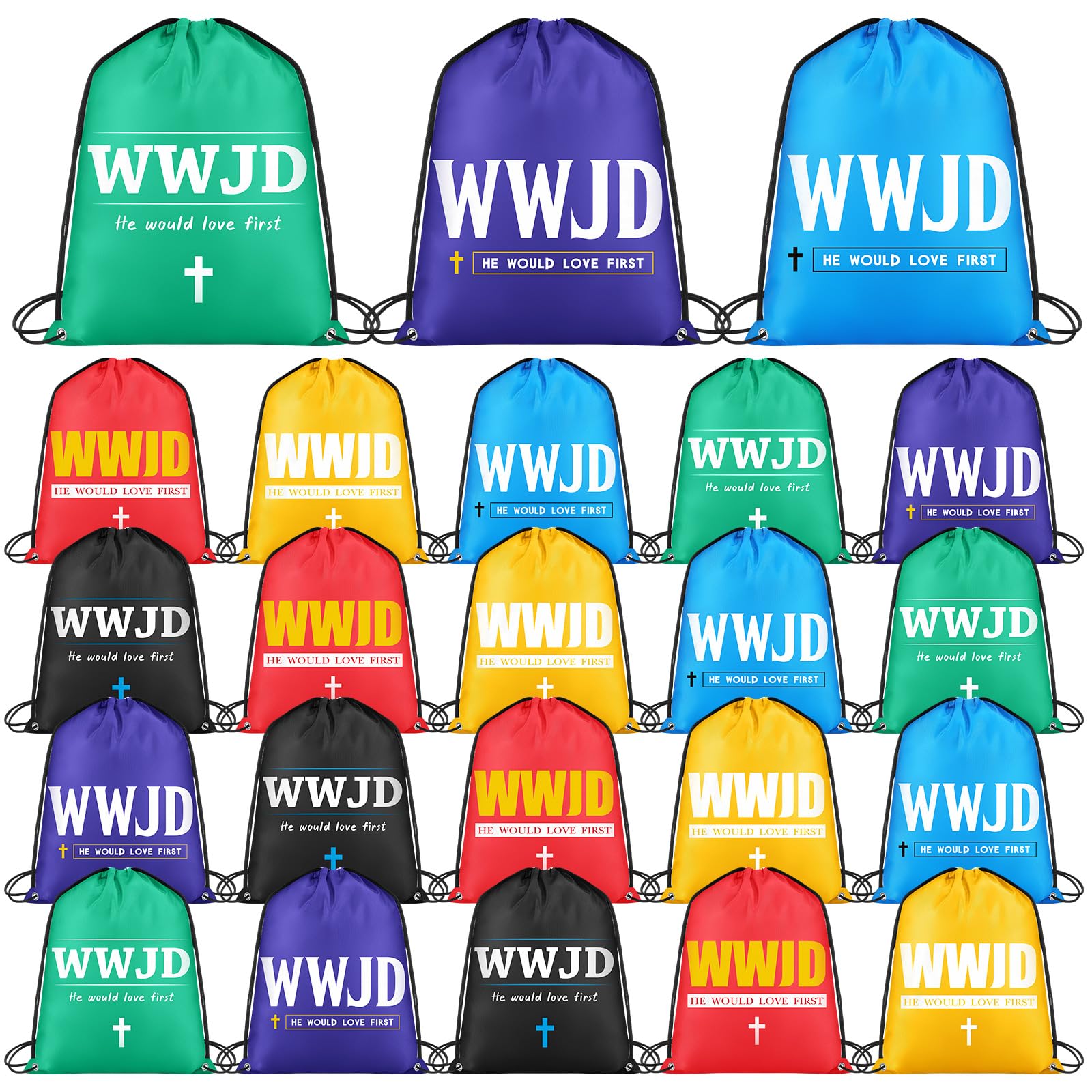 Locmeo 24 Pack Christian Bags WWJD Religious Drawstring Bags What Would Jesus Do Nonwoven Backpacks Bible Verse Gifts for Youth Group Supplies Sunday