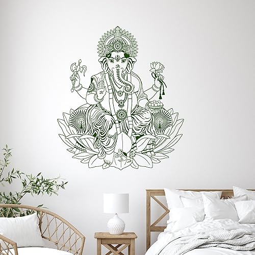 Miniatura 2 de Vinilo adhesivo de pared Ganesha Lotus Hinduism God Hindu India Decoración Pegatinas (ig3253) Negro