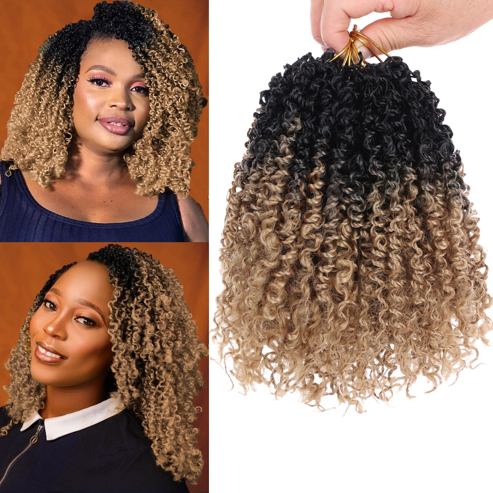 Unionbeauty 8 Inch Pre-twisted Yanky Twist Crochet Braids Hair 8 Packs Pre-looped Passion Twist Crochet Hair Ombre Light Blonde Hair Senegalese Twist