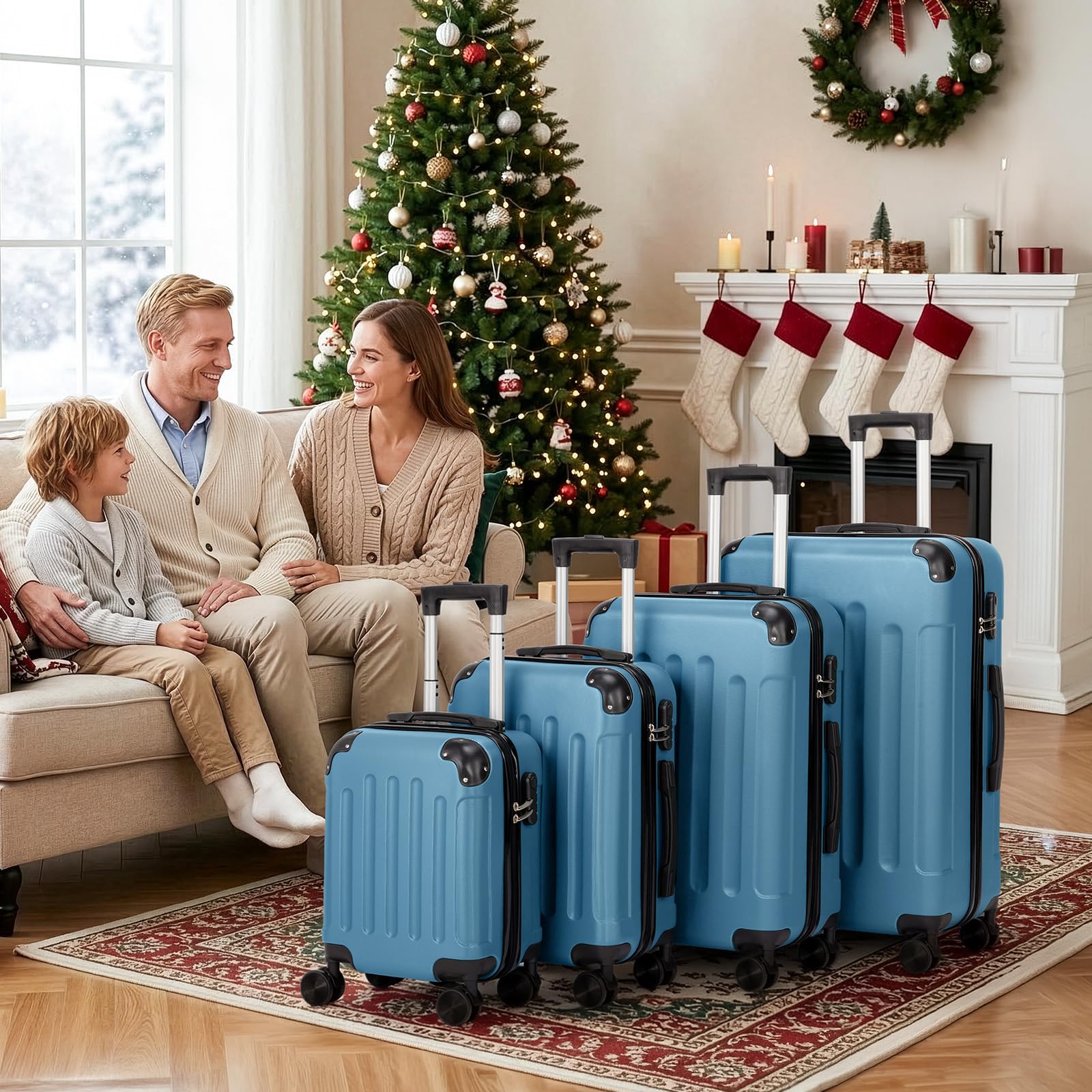 LEADZM Kofferset 4 teilig Hartschale mit verstärkten Ecken, Reisekoffer mit Rollen Groß, Handgepäck, Hartschalenkoffer Groß, Koffer & Trolleys aus ABS (Navyblau)