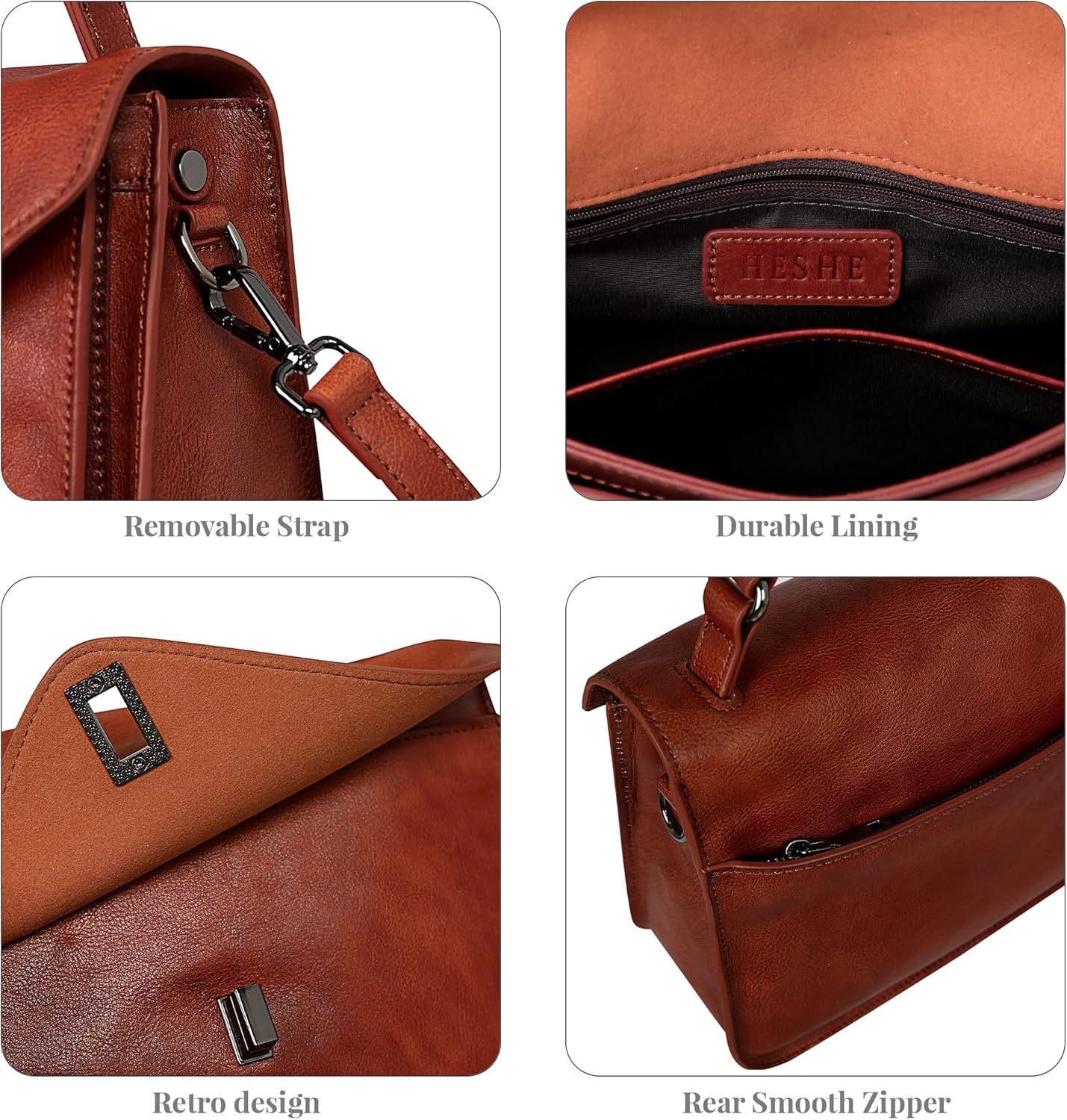 HESHE Genuine Leather Purses and Handbags for Women Shoulder Bag Satchel Purses Designer Crossbody Bags - Image 7