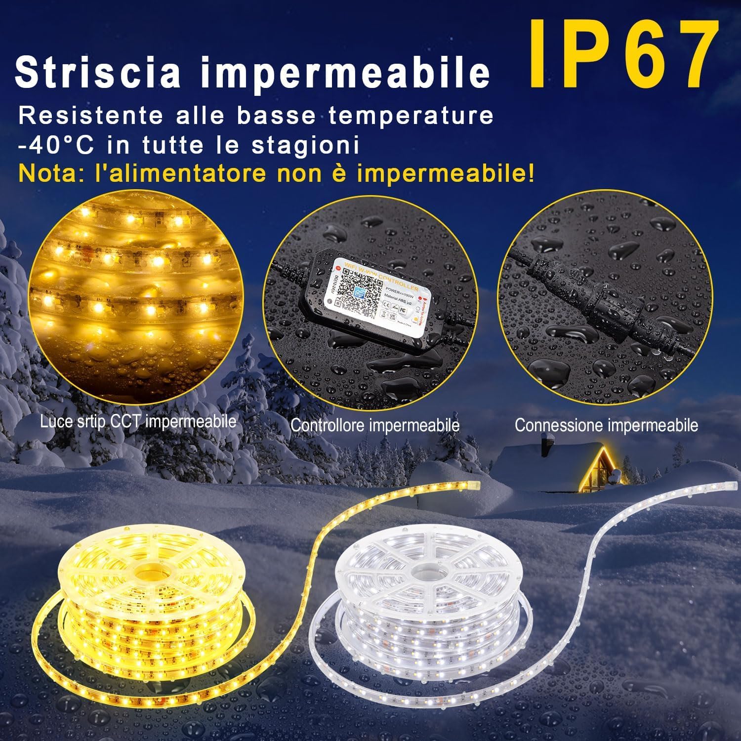 15M Striscia LED Esterno Bianco Freddo a Bianco Caldo Dimmerabile | Luci LED Compatibile con Alexa, Luce LED Senza Filo Smart, 24v Impermeabile Striscia Adesive per Cucina, Giardino