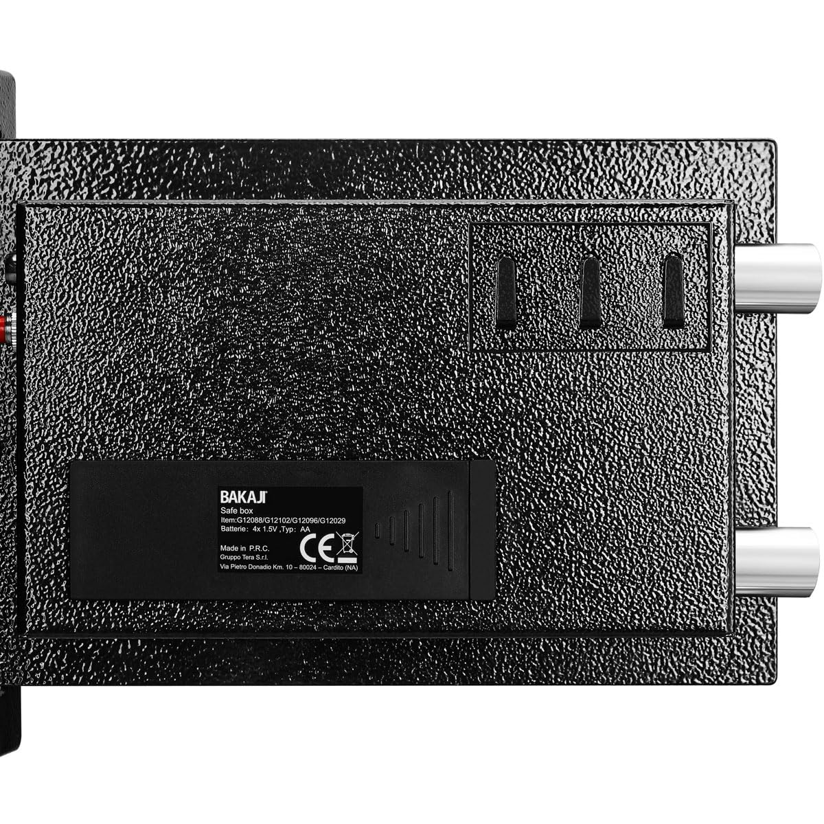 BAKAJI Cassaforte Elettronica di Sicurezza con Box Batteria Esterno, Cassetta Porta Valori e Documenti Antiscasso per Casa, Hotel, Installazione a Muro Parete o Indipendente, 31 x 20 x 20 cm (Nero)