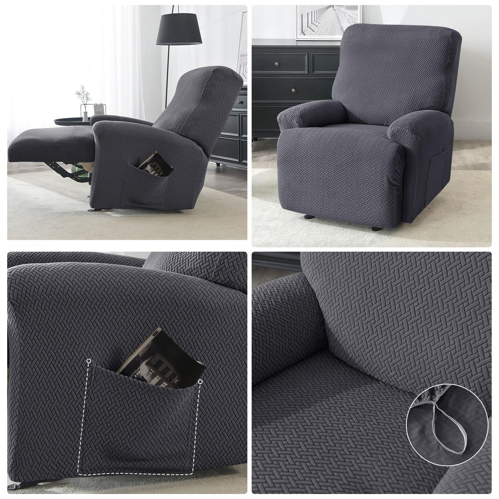 4-Pezzo Copri Poltrona Relax Reclinabile, Copripoltrona 1 Posto, Copri Poltrona Elettrica con Braccioli e Tasche