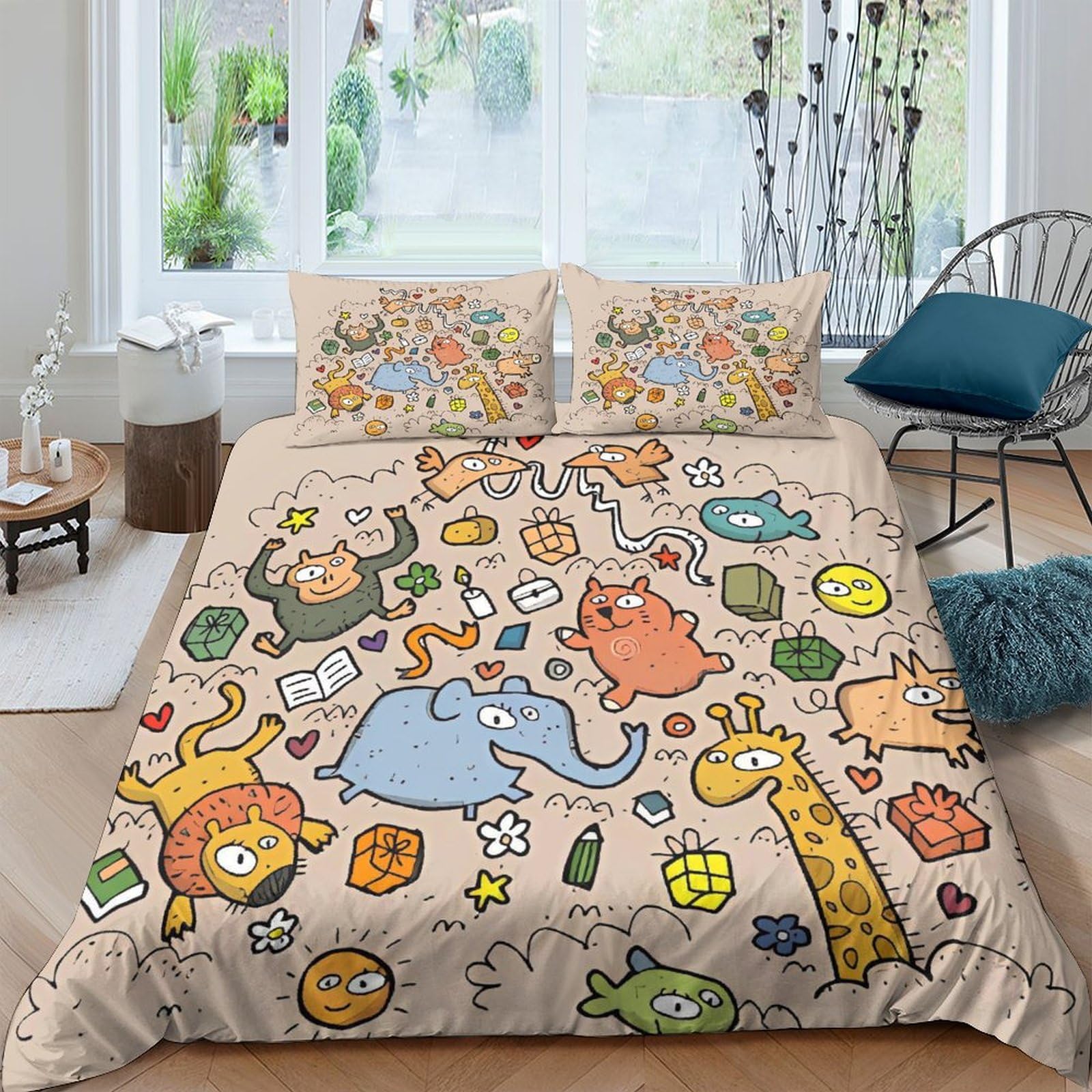 Housse de couette animaux avec fermeture éclair pour un entretien facile du lit