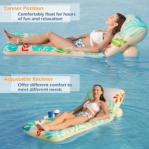 Miniatura 5 de Jasonwell Flotador Inflable de Piscina para Adultos - Flotadores de Piscina Silla Flotante Balsa con Respaldo Ajustable Portavasos Flotador de Agua