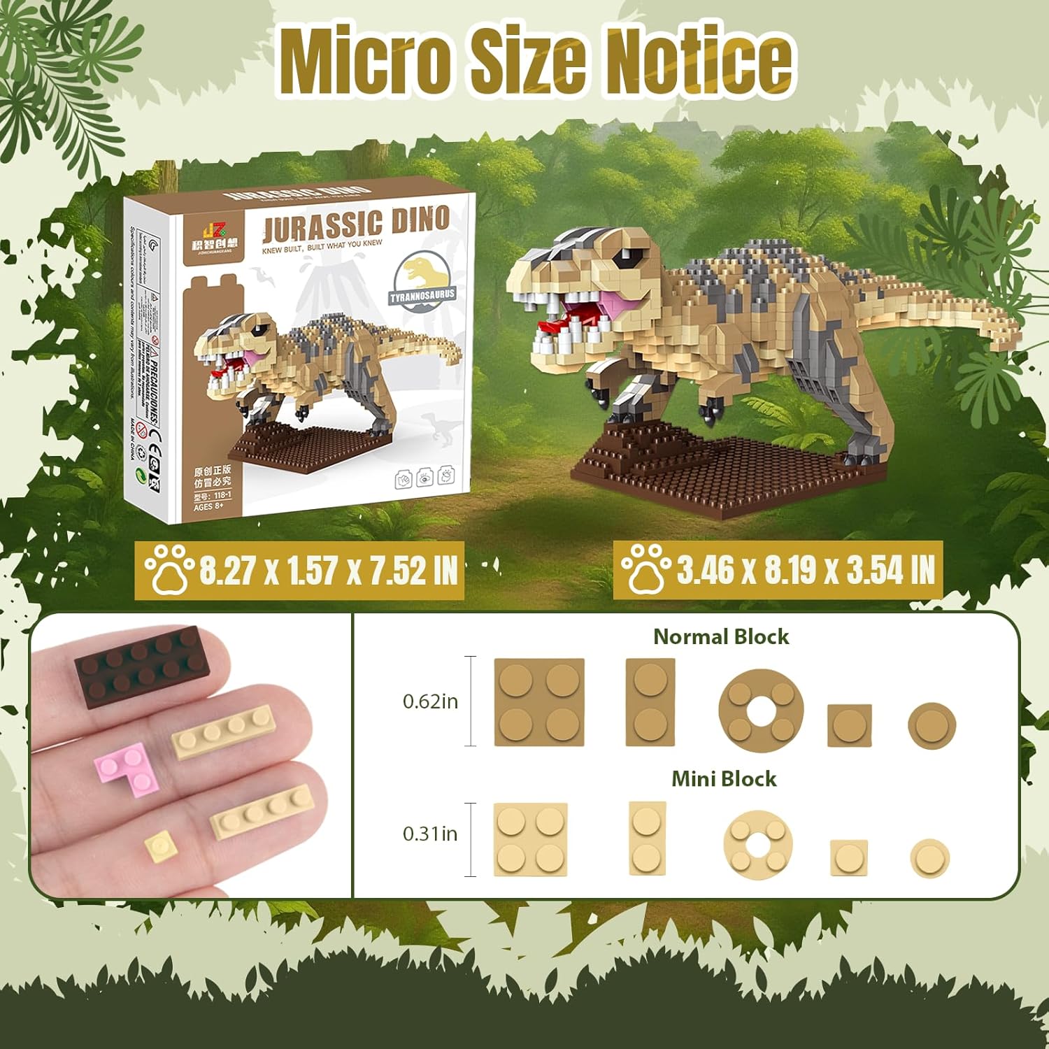 Tyrannosaurus Dinosaur Building Sets Easter 870 PCS Micro Dinosaur Model Kit Creative Construction Display Build Christmas Birthday Ages 14+
