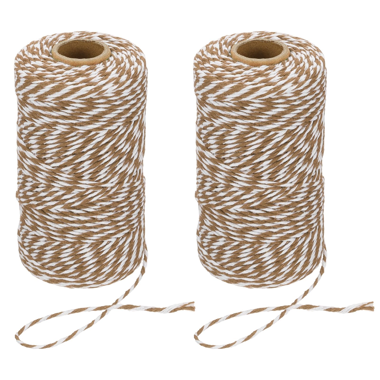PATIKIL 100m Butcher String Twine, 2 Roll 2mm Cotton Bakers Decorative Twine String Rope Cord for Gift Wrapping Arts Crafts Party Kitchen Gardening, Brown White