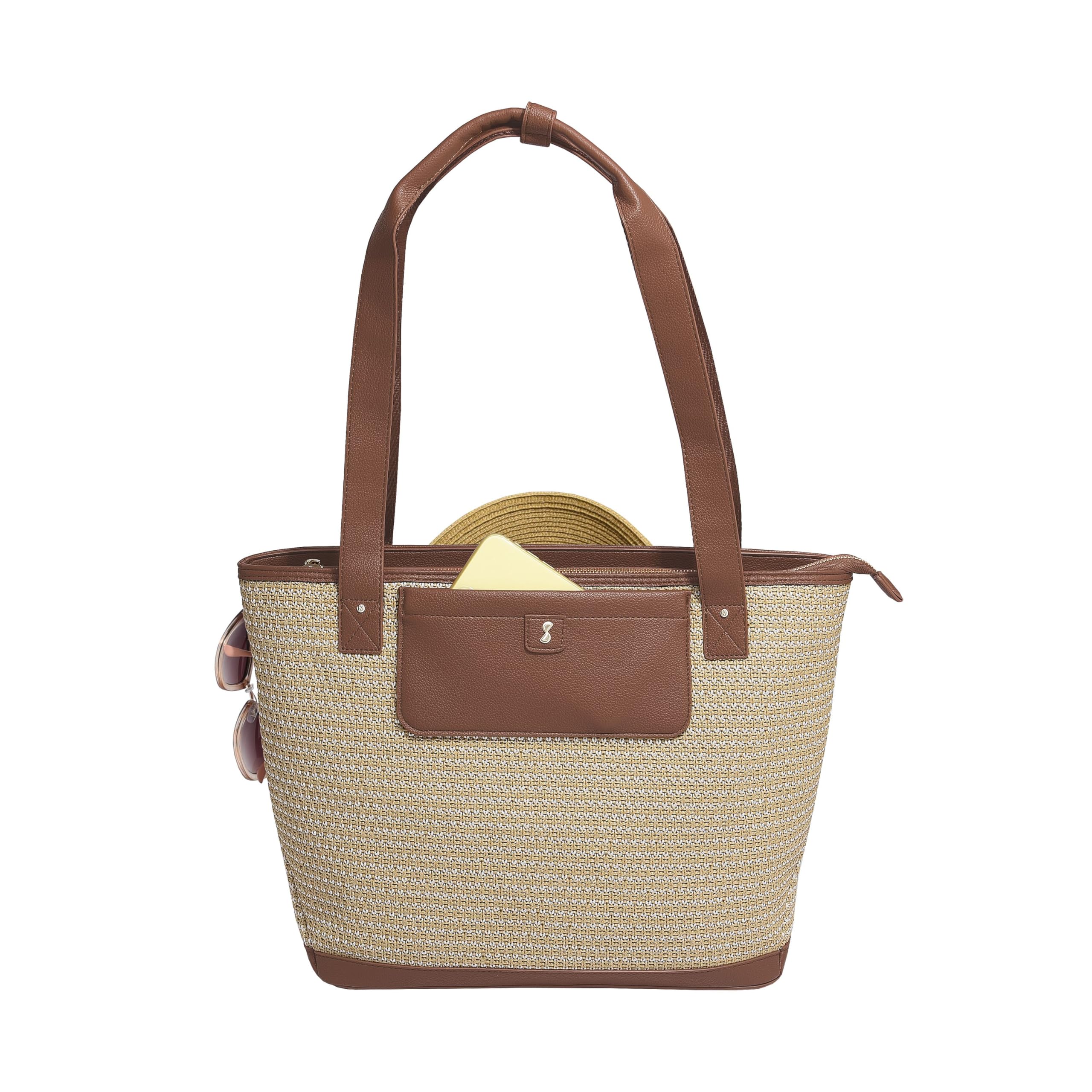 Sac fourre-tout en raphia brun clair idéal pour vos sorties estivales