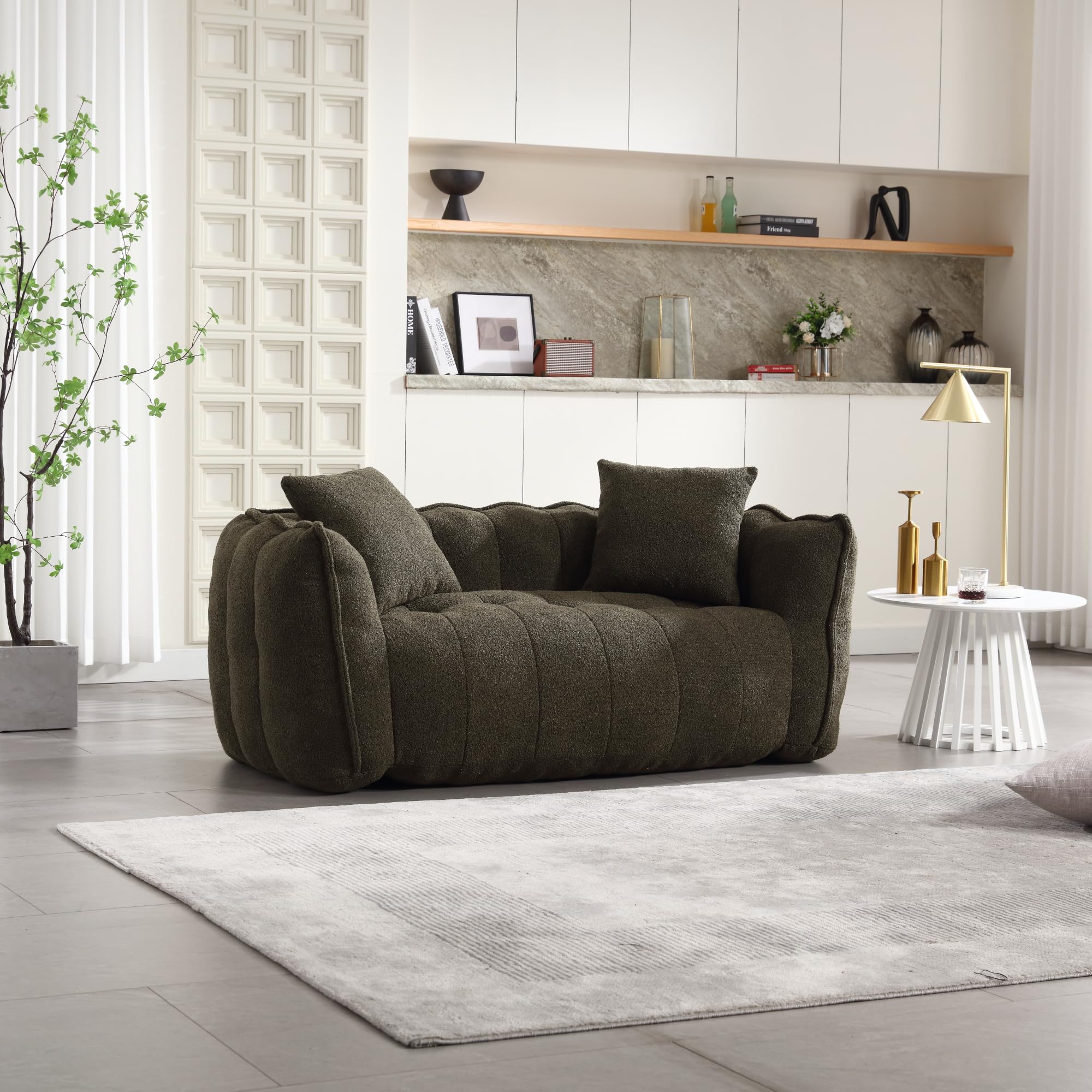 Dolonm Soft Bean Bag Chair with High Resilience Foam Core for Two People. The Comfortable Square Recliner Sofa is Ideal Beanbag Chairs for Adults Olive Green
