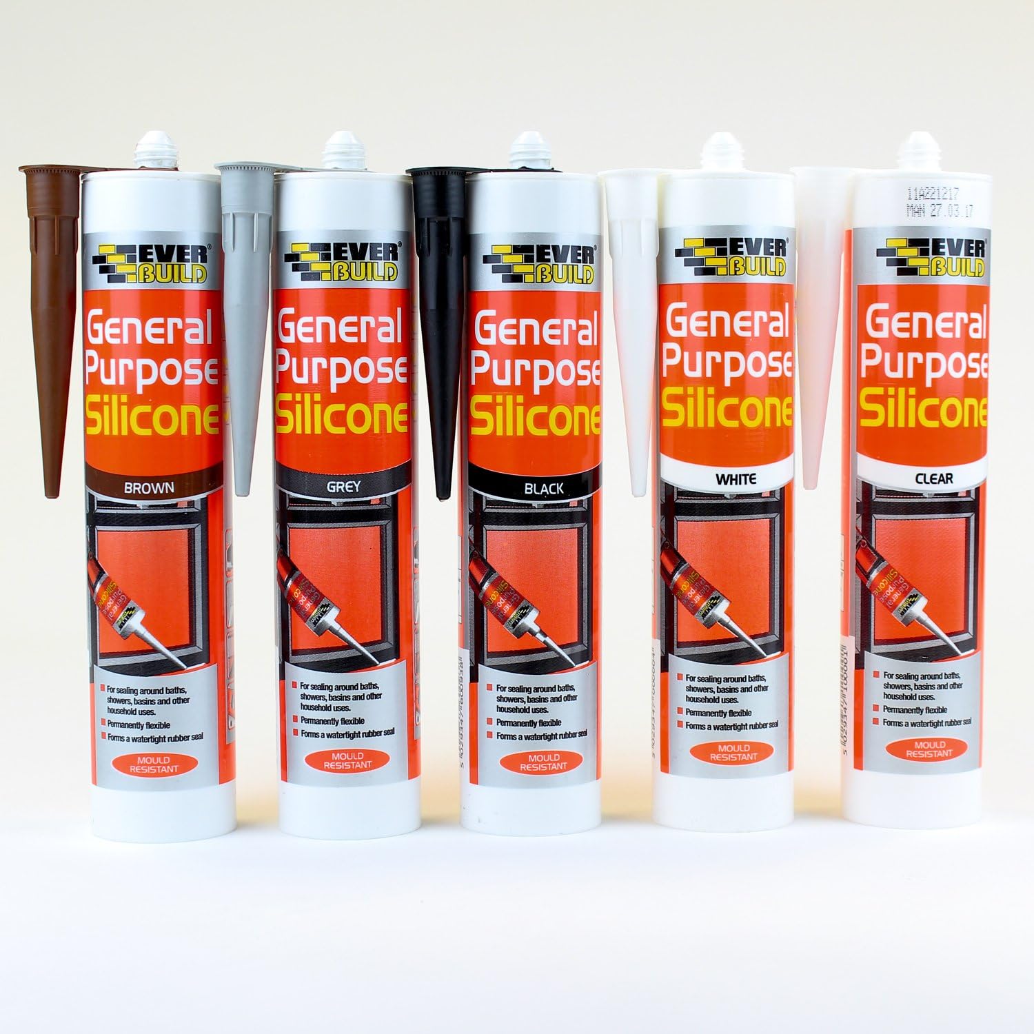Everbuild12X General Purpose Clear Silicone Sealant Anti Fungal