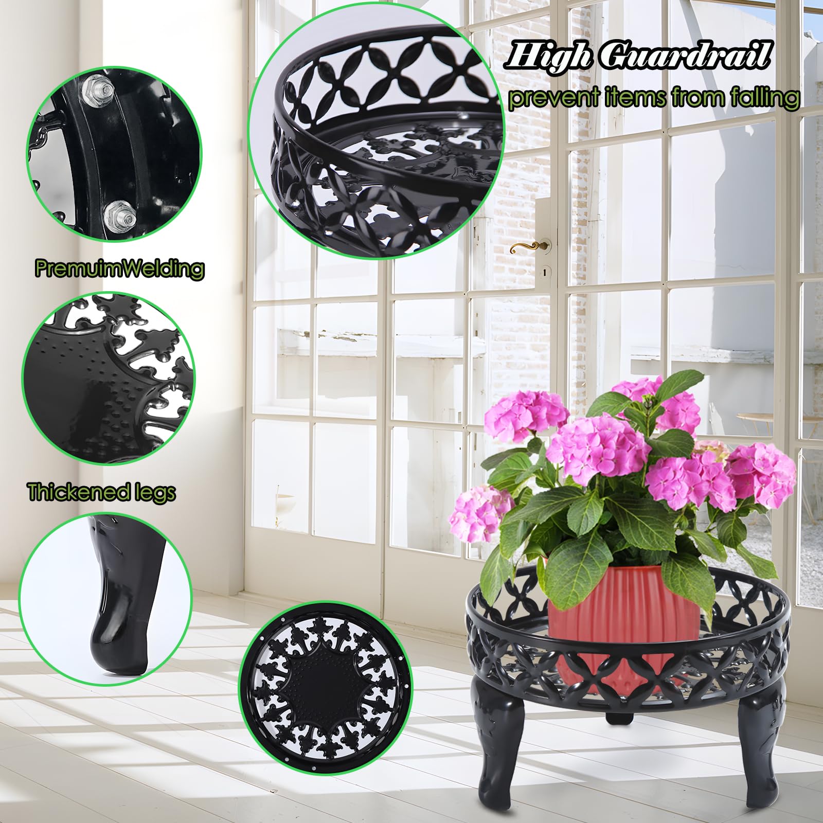 Santentre Black Metal Plant Stand - Indoor & Outdoor, Anti-Rust, Multiple Plants, Display Shelves for Garden Patio Decor - Image 2