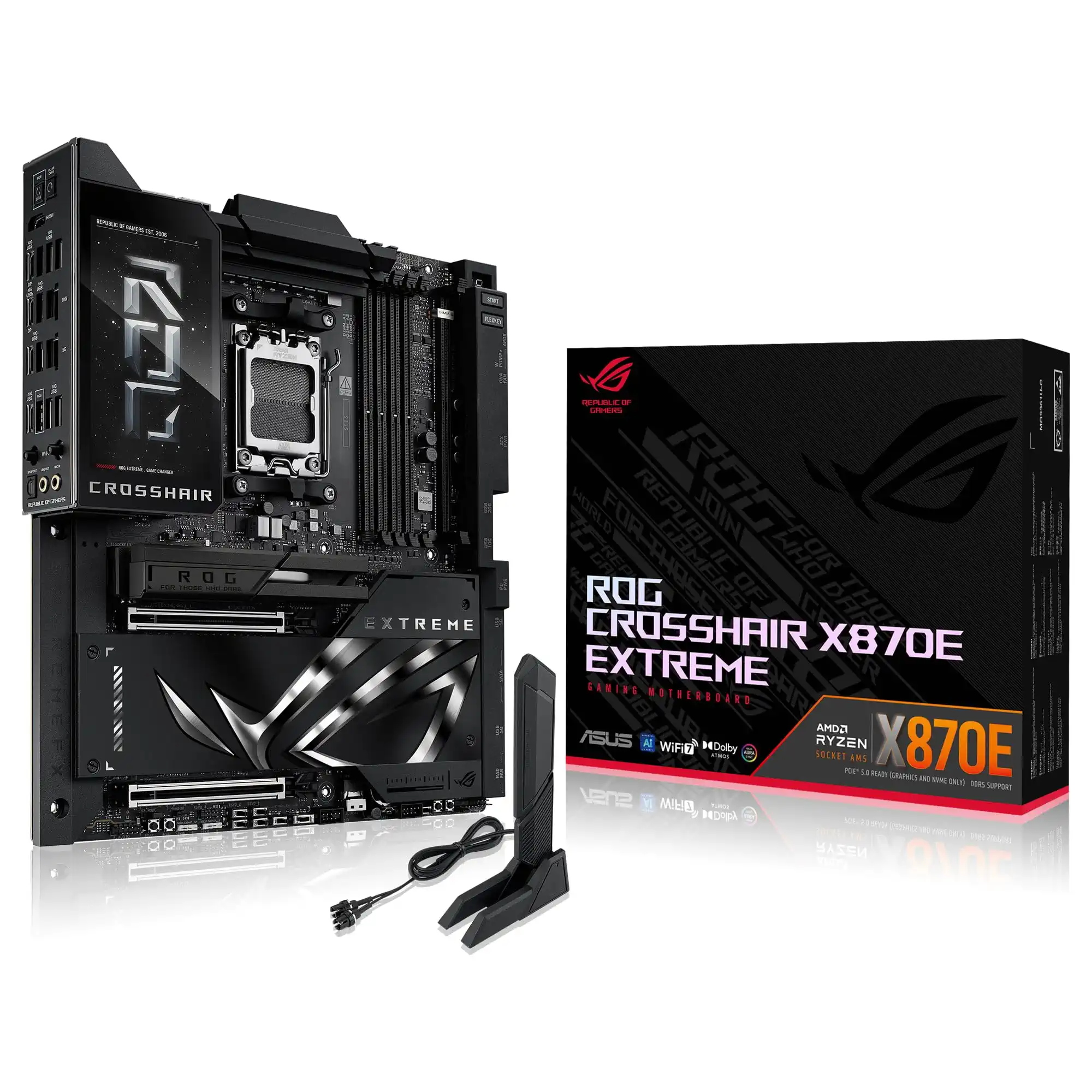 ASUS ROG Crosshair X870E Extreme Gaming Mainboard Sockel AMD AM5 (Ryzen 9000, E-ATX, 3X PCIe 5.0, 2X PCIe 4.0, DDR 5 Speicher, WiFi 7, AI Overclocking, PCIe Q-Release, Aura Sync)