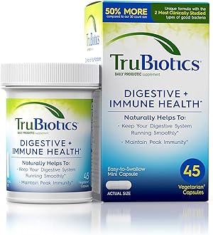 TruBioticsProbiotics for Digestive & Immune Health, Supports Regularity & Helps Relieve Abdominal Discomfort, Gas & Bloating, 2 Clinically Studied Probiotic Strains, Plus Prebiotics, 45 Capsules