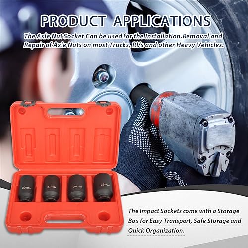 Miniatura 6 de higehio Juego de llaves de impacto, 12 pulgada, eje de accionamiento, tuerca, juego de 4 piezas de 12 puntos métricos 1.181 in 1.260 in 1.339 in