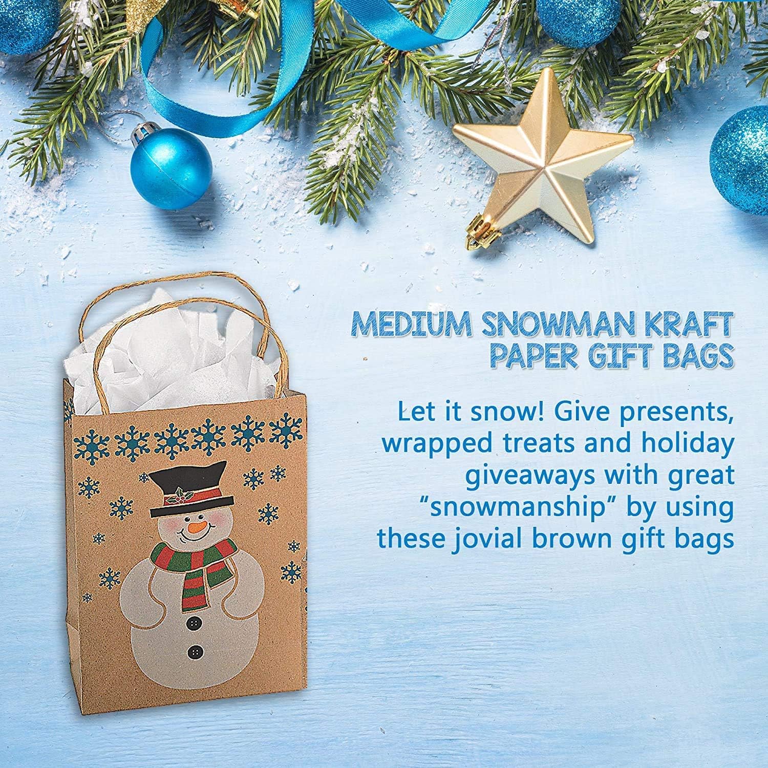 Fun Express 12 Count Medium Paper Snowman Gift Bags for Christmas & Holidays